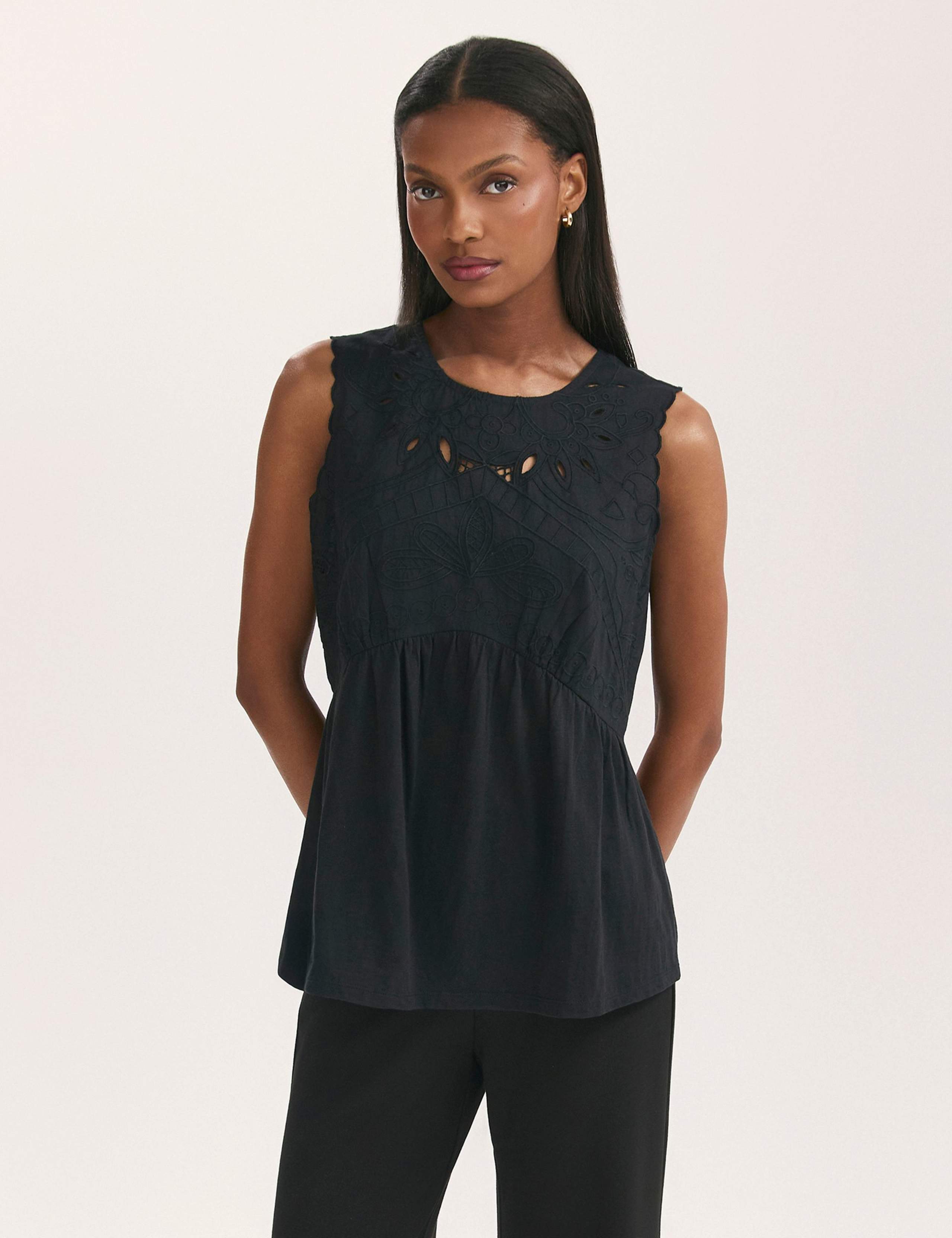 Pure Cotton Embroidered Round Neck Vest Top 1 of 4