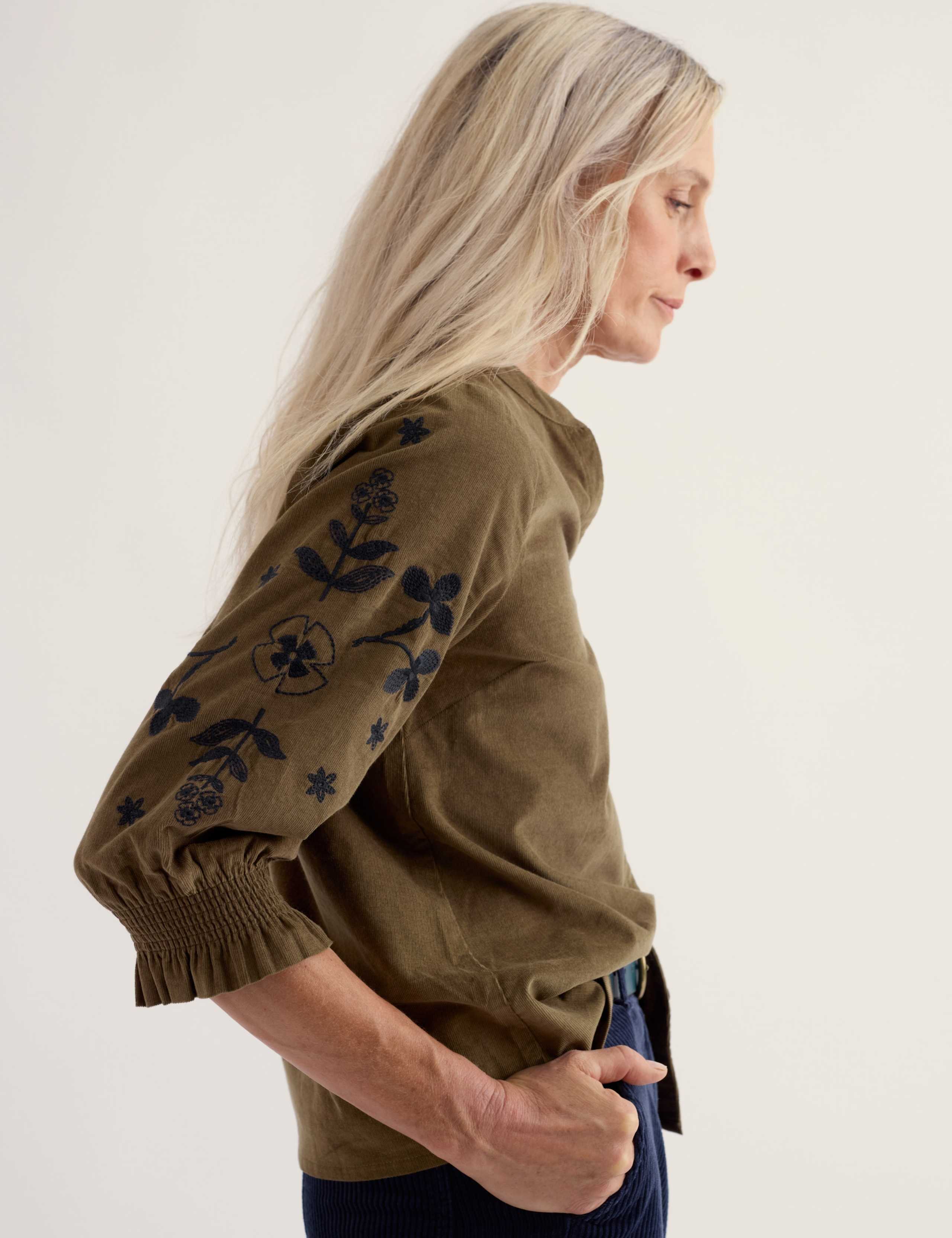 Pure Cotton Embroidered Collared Blouse 3 of 5