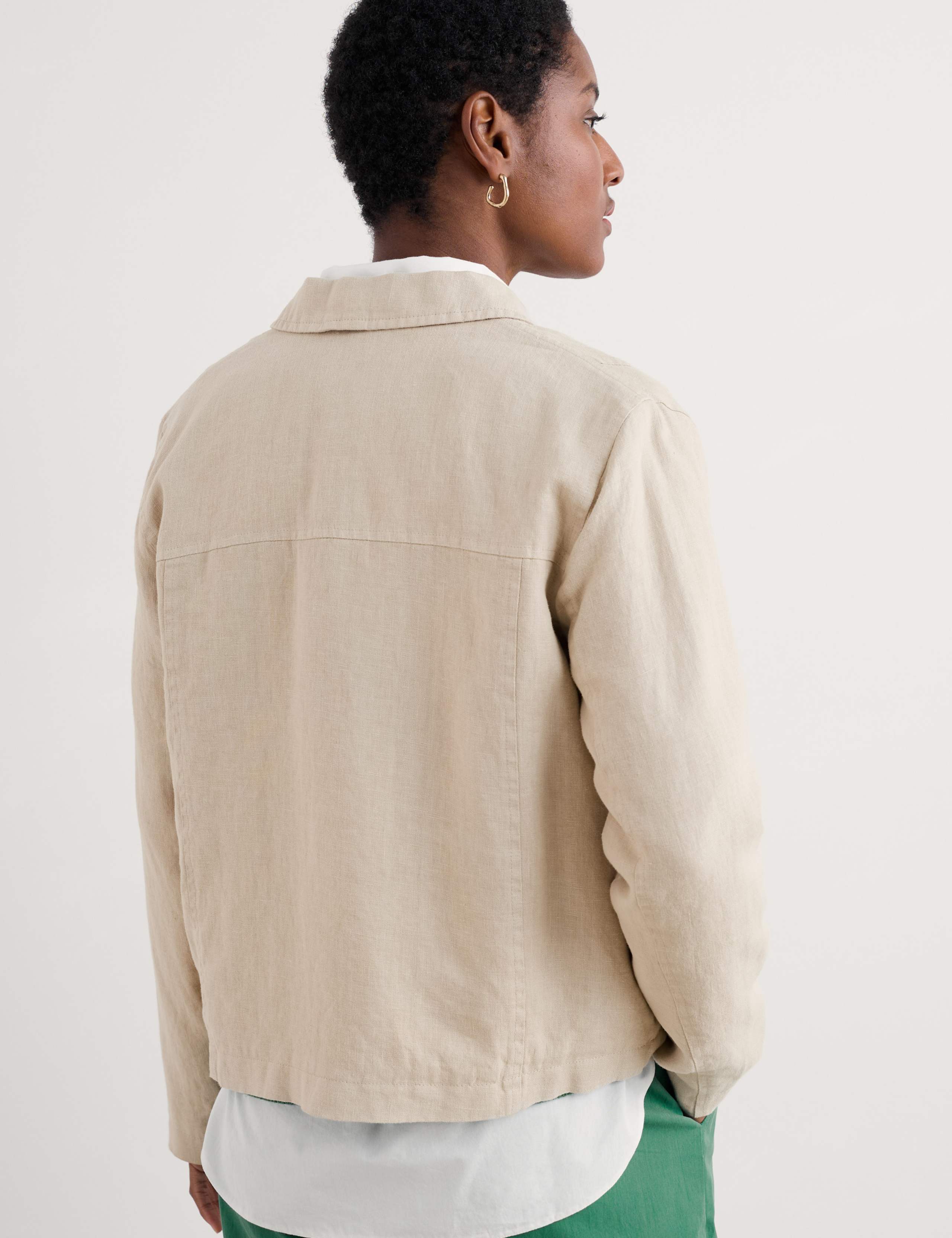 Pure Linen Relaxed Cropped Utility Jacket 3 of 4