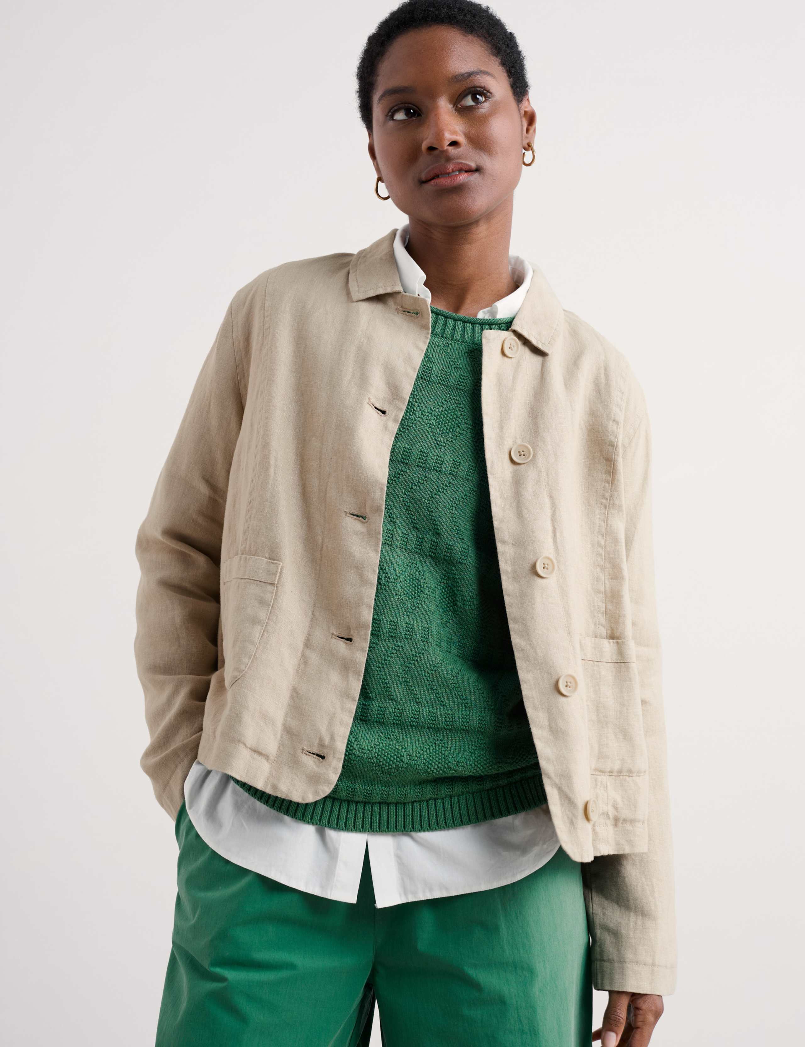 Pure Linen Relaxed Cropped Utility Jacket 4 of 4