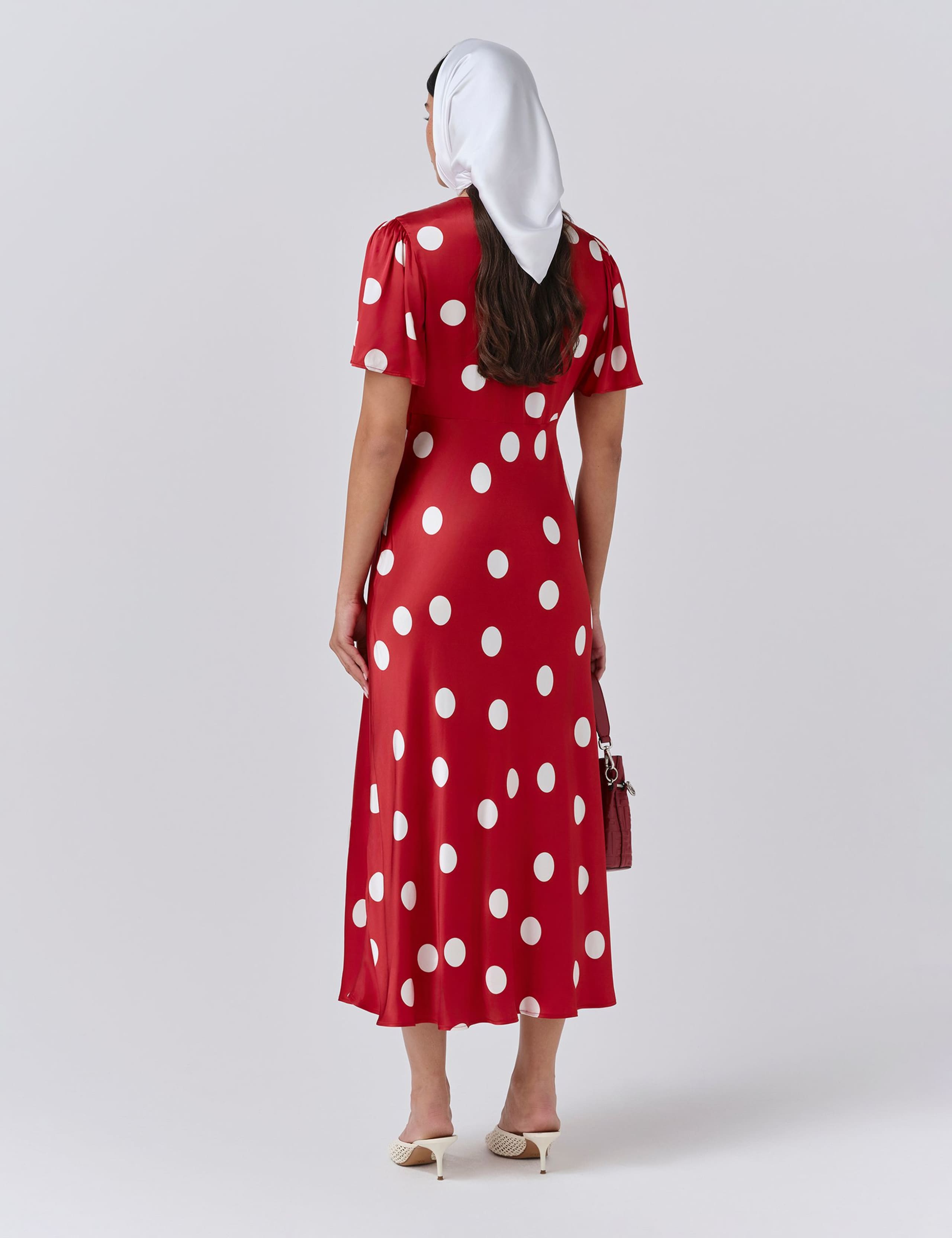 Satin Polka Dot V-Neck Tea Dress 3 of 5