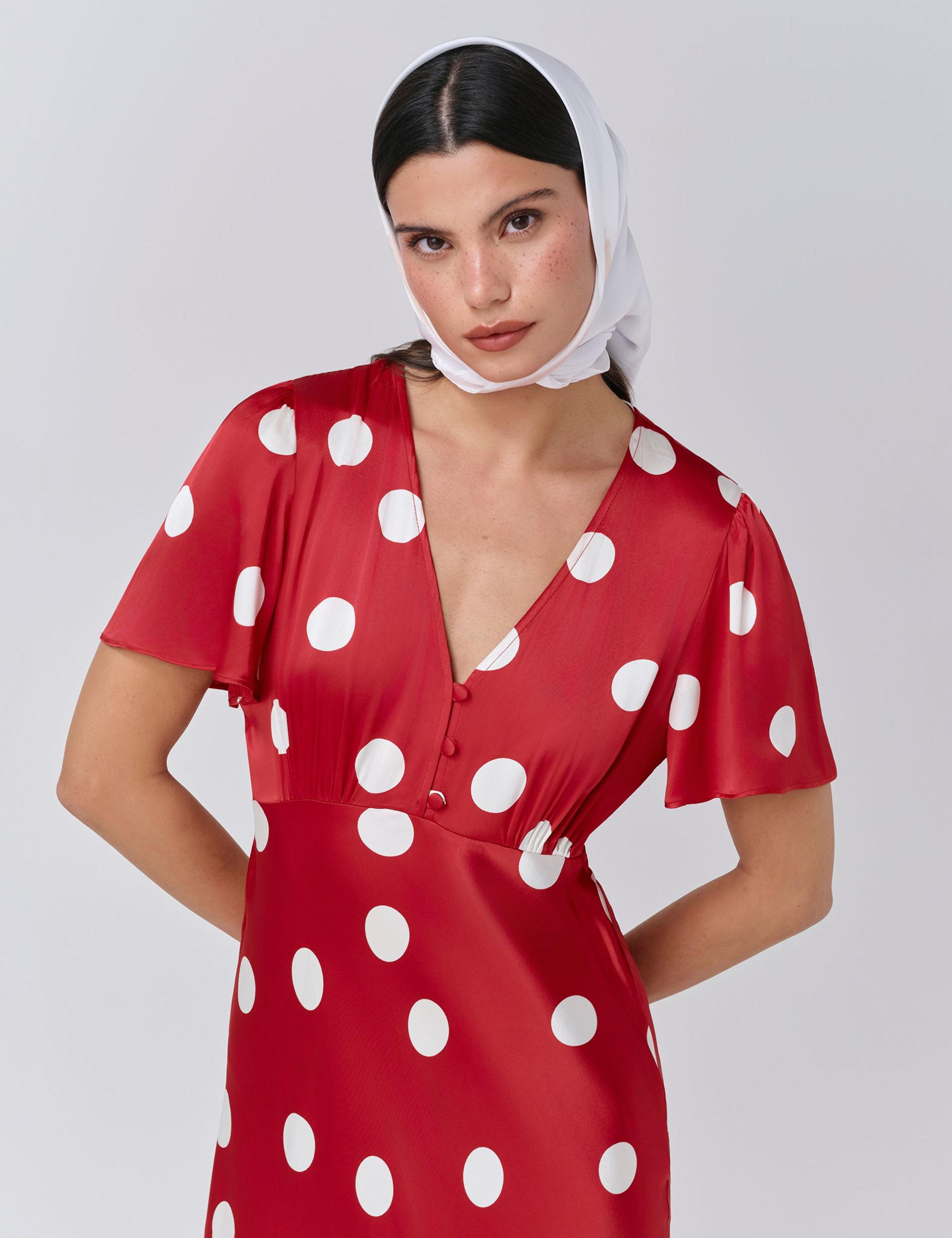 Satin Polka Dot V-Neck Tea Dress 5 of 5