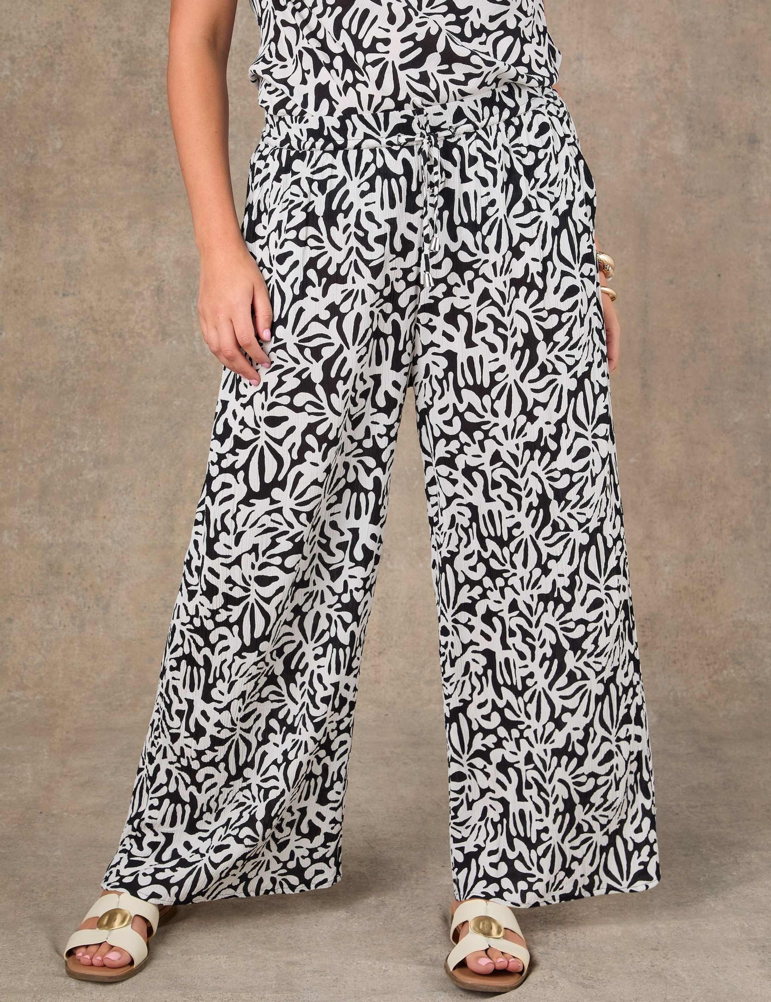 Printed Drawstring Wide Leg Trousers 1 of 3