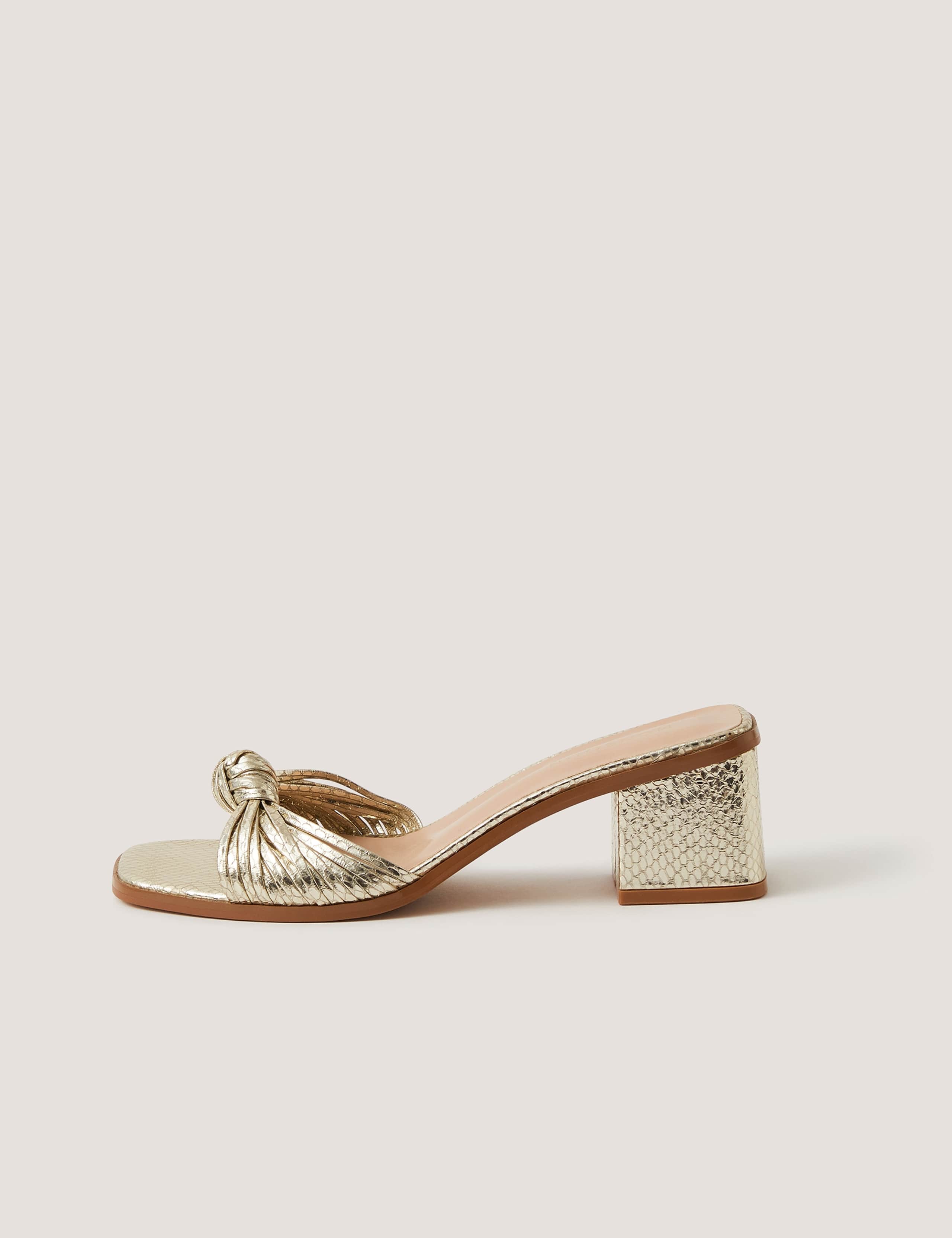 Metallic Snake Print Knot Block Heel Mules 1 of 3