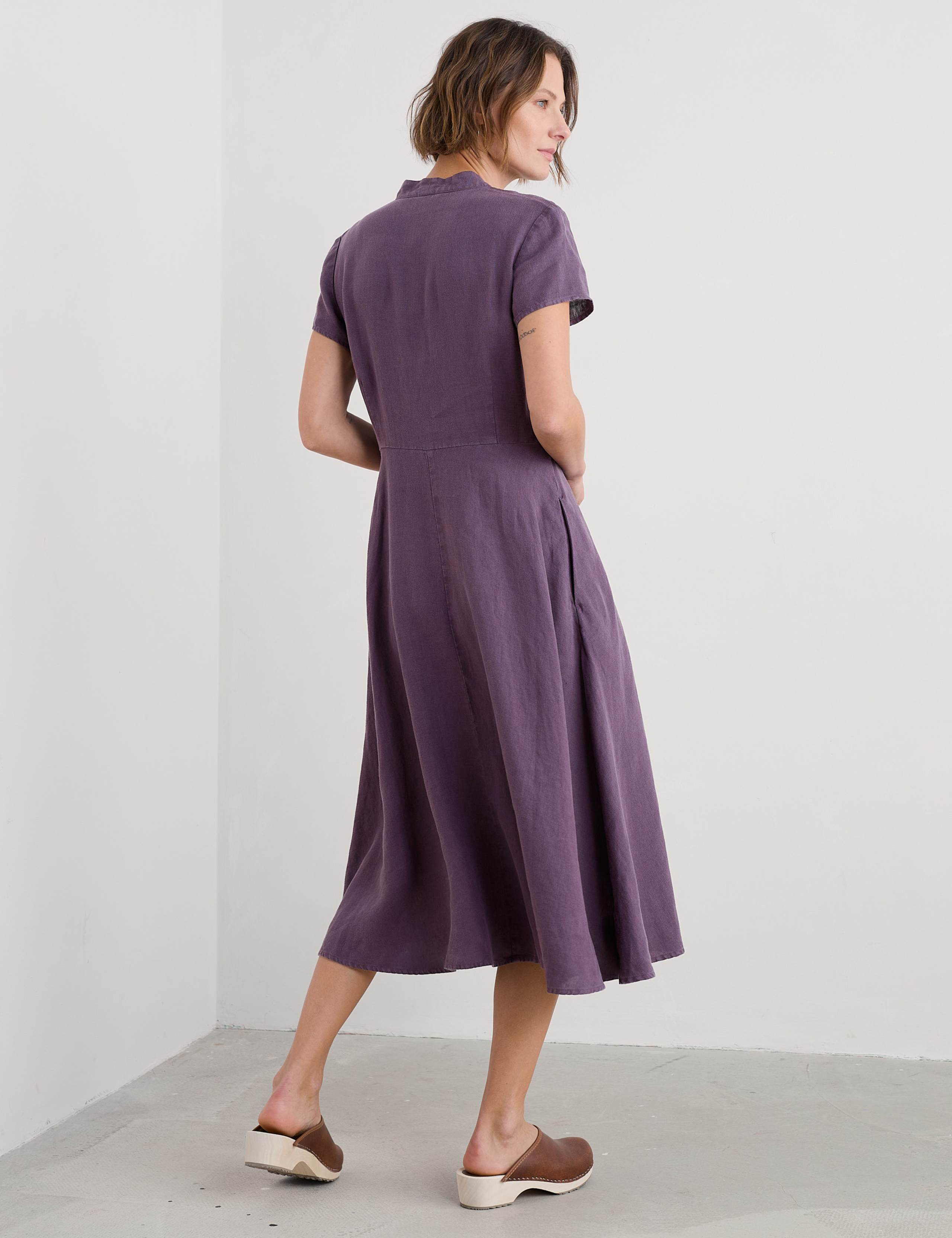 Pure Linen V-Neck Midi Shirt Dress 4 of 4