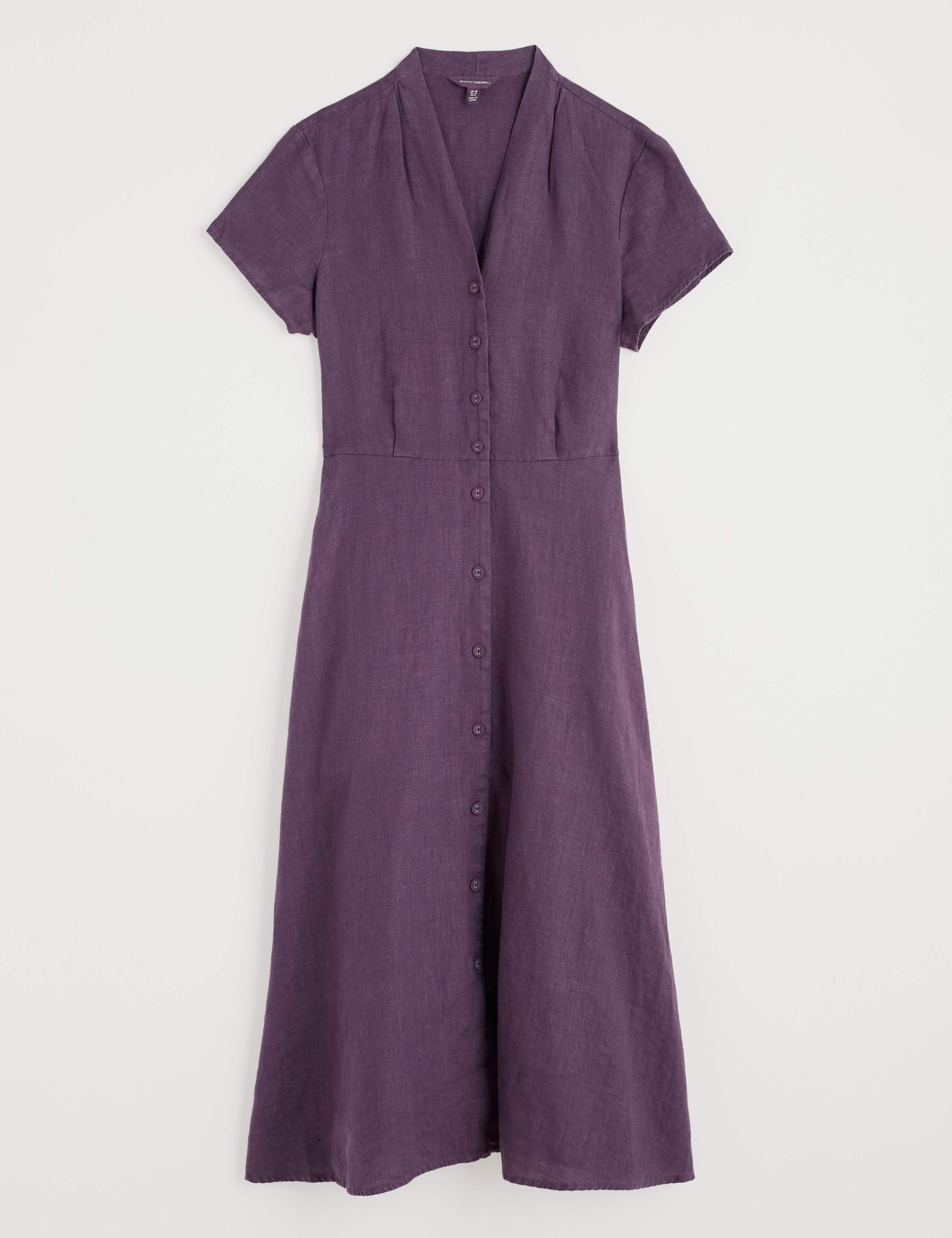 Pure Linen V-Neck Midi Shirt Dress 2 of 4
