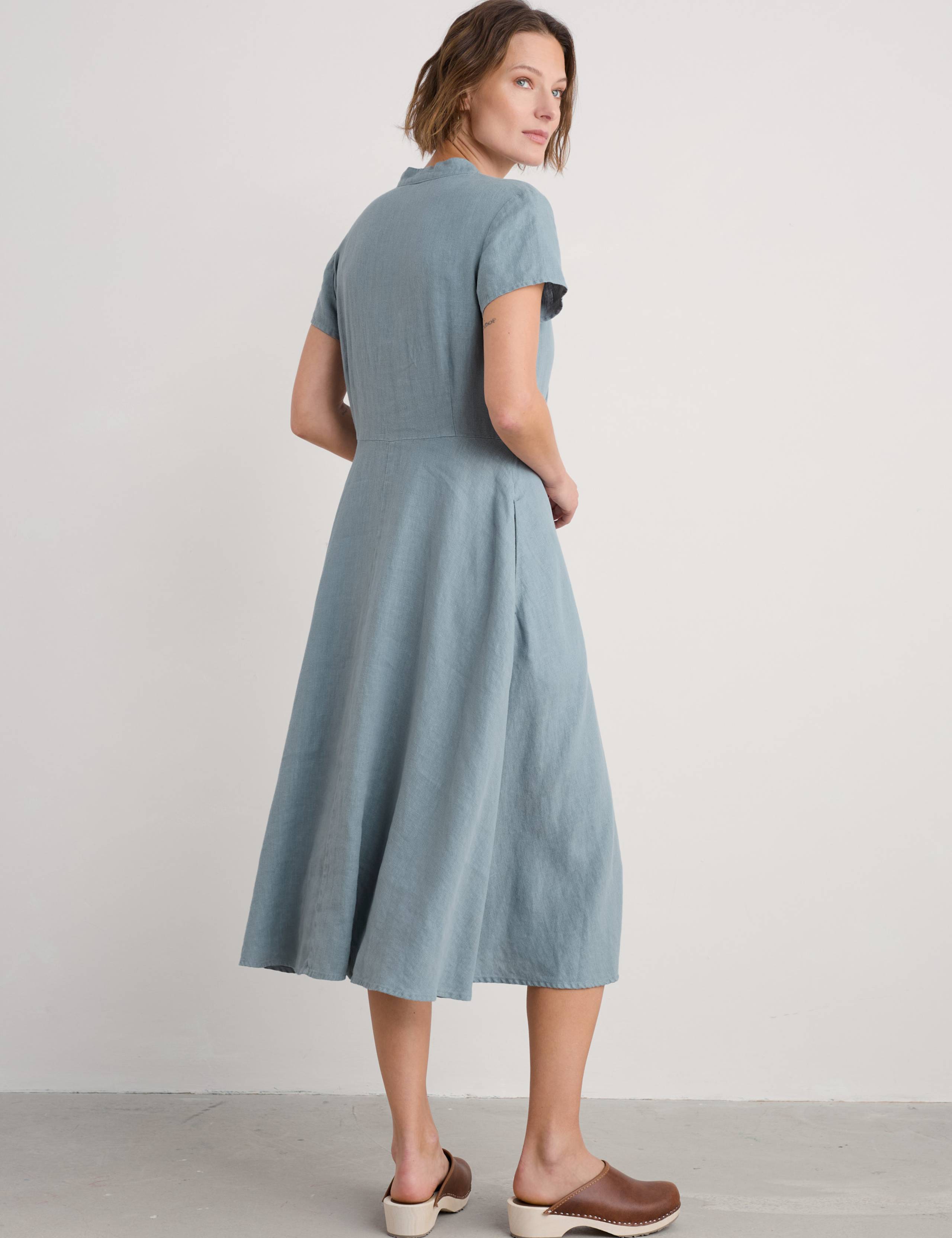 Pure Linen V-Neck Midi Shirt Dress 4 of 4