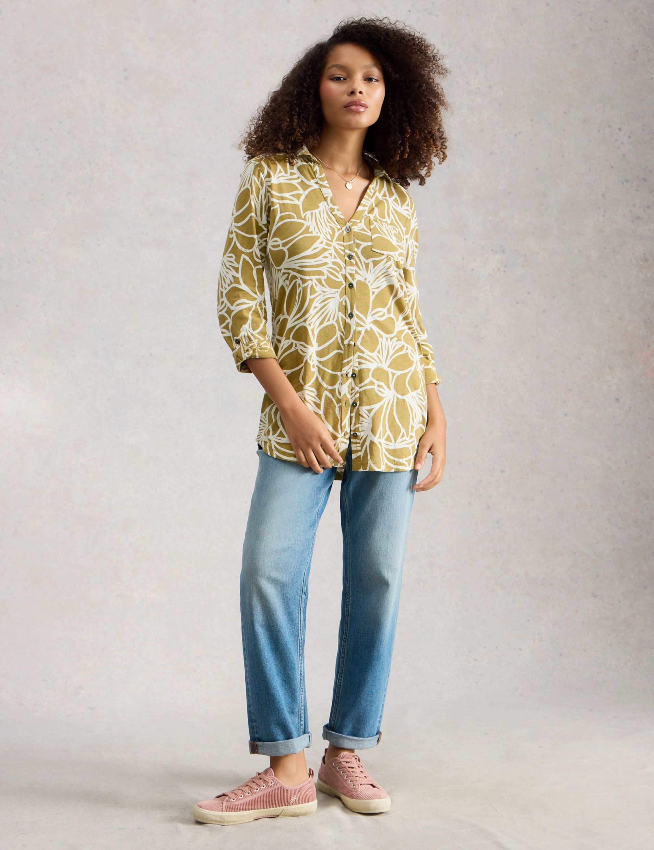 Pure Cotton Floral Collared Longline Shirt 3 of 6