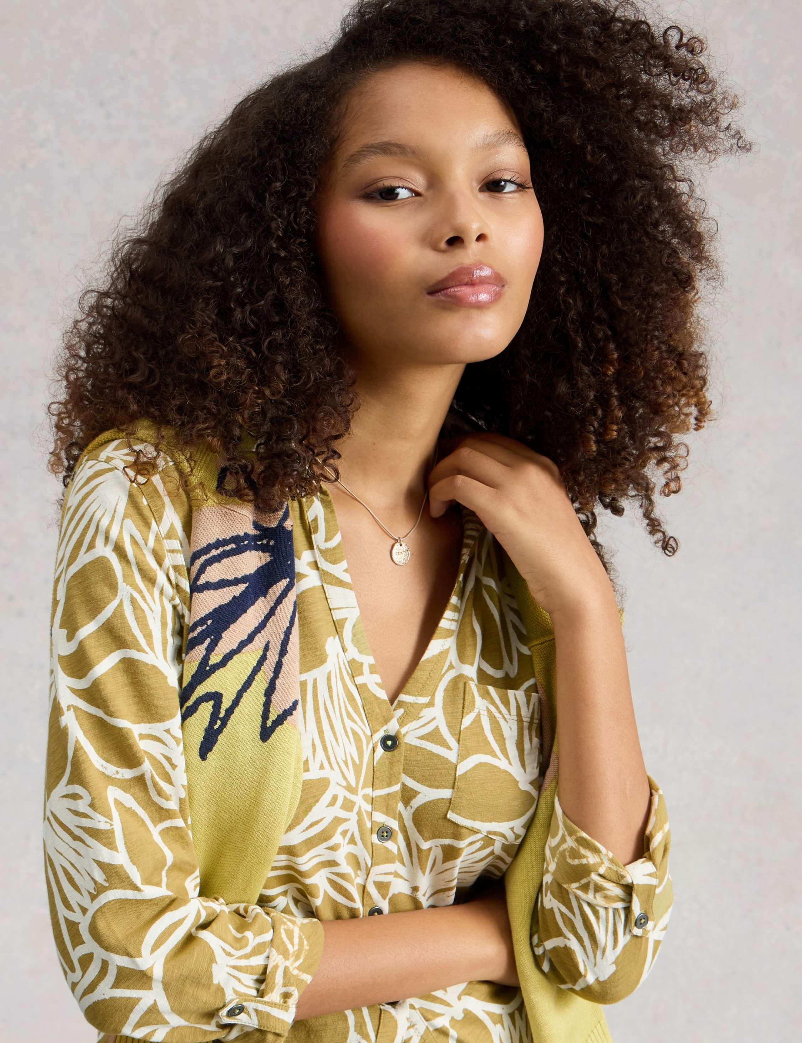 Pure Cotton Floral Collared Longline Shirt 4 of 6