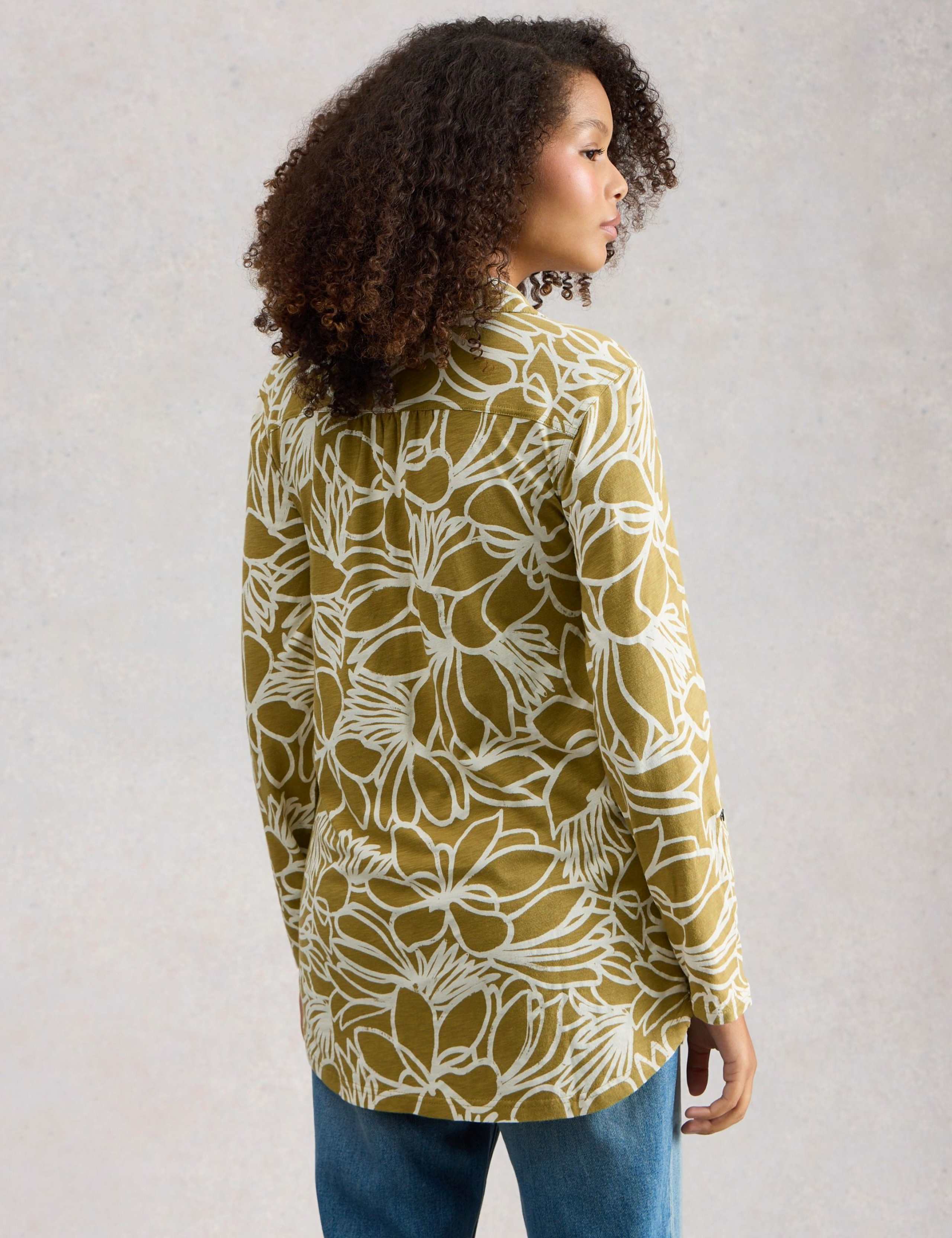 Pure Cotton Floral Collared Longline Shirt 5 of 6