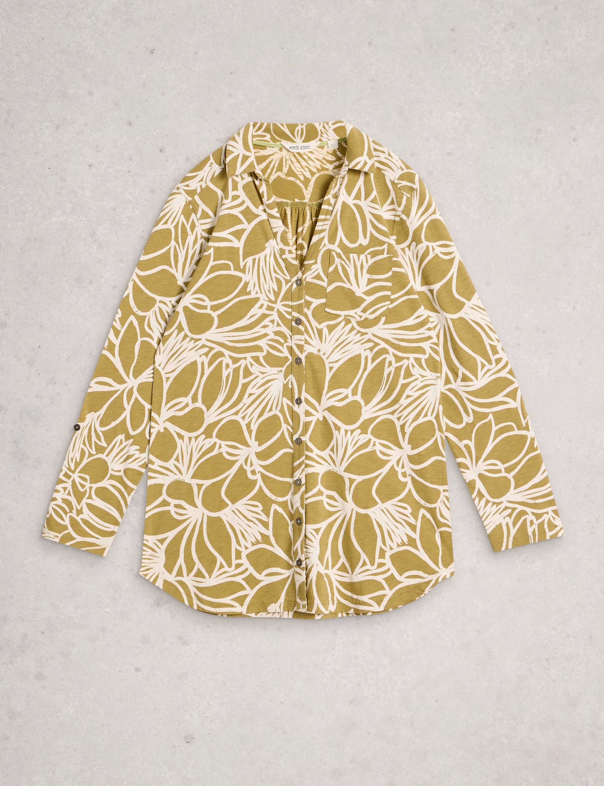 Pure Cotton Floral Collared Longline Shirt 2 of 6