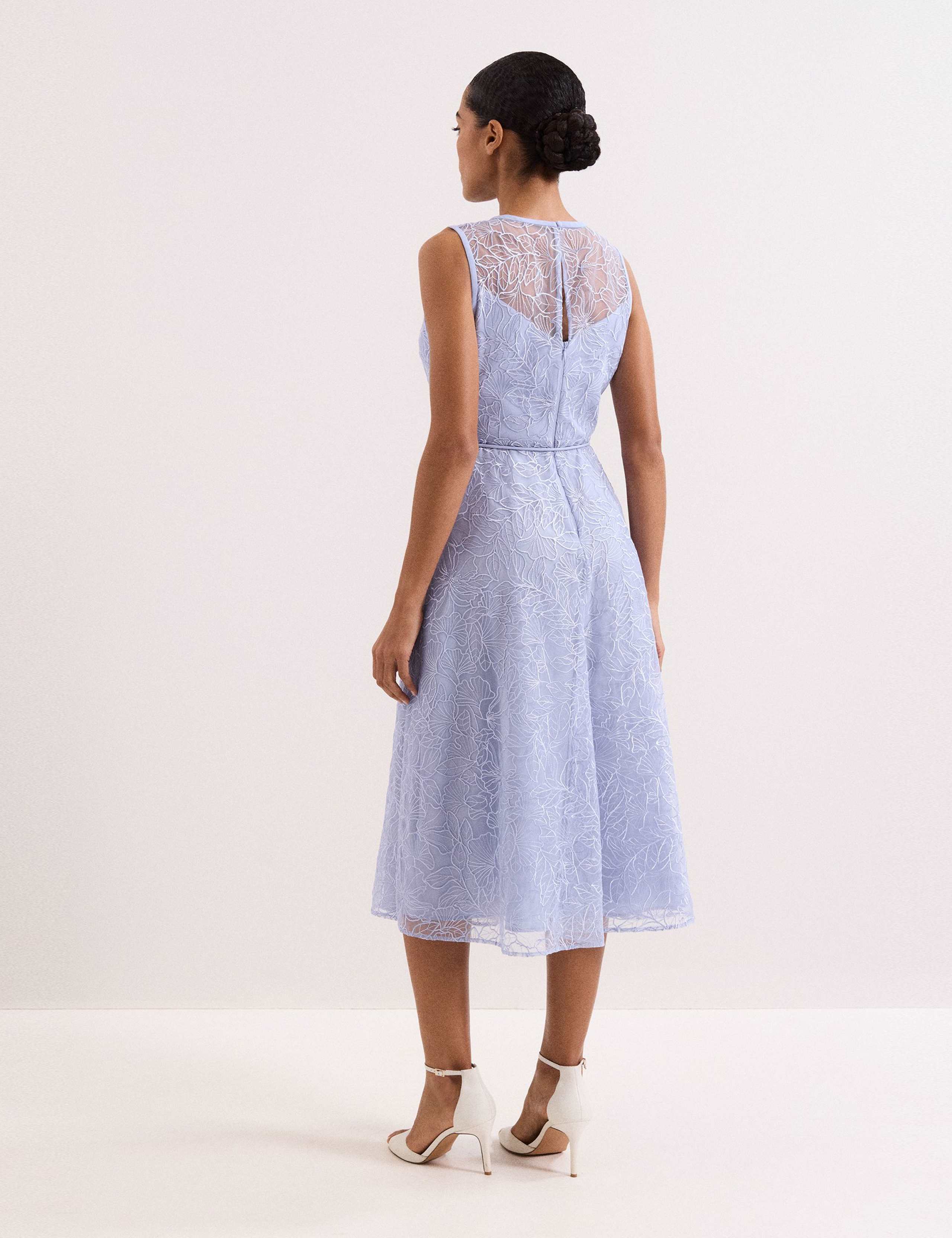 Lace Belted Midi Shift Dress 3 of 7