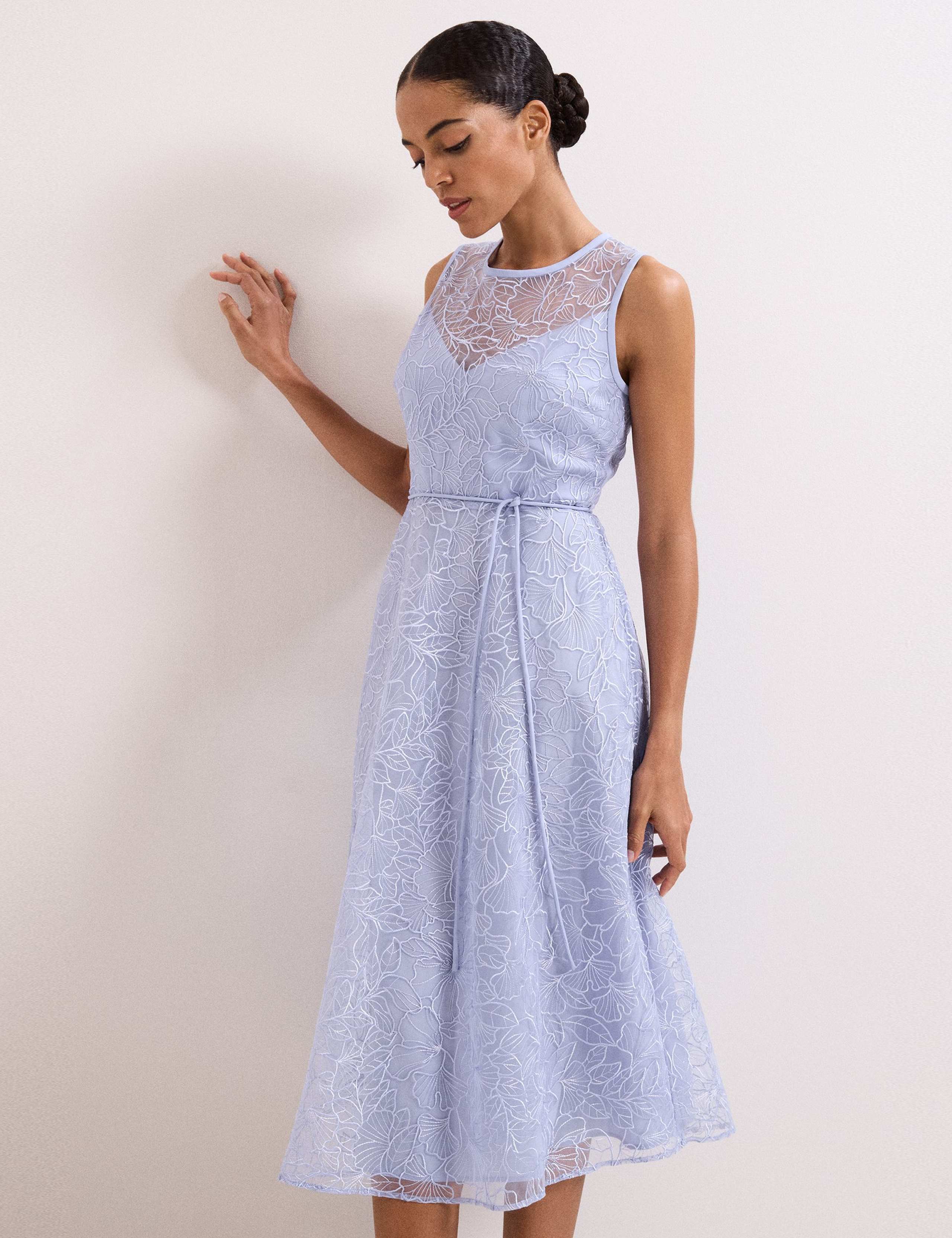 Lace Belted Midi Shift Dress 4 of 7