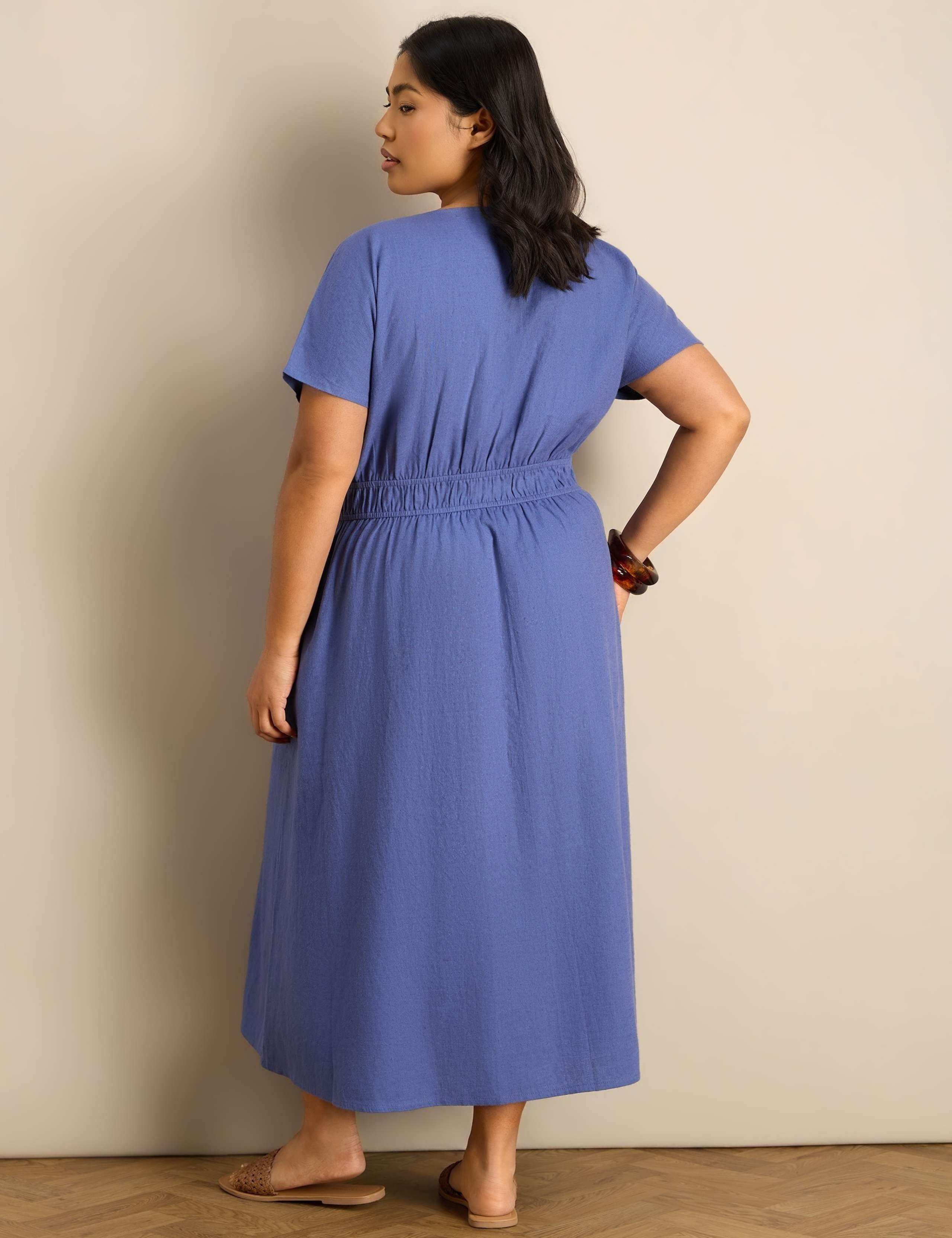 Linen Blend V-Neck Empire Line Midaxi Dress 4 of 6