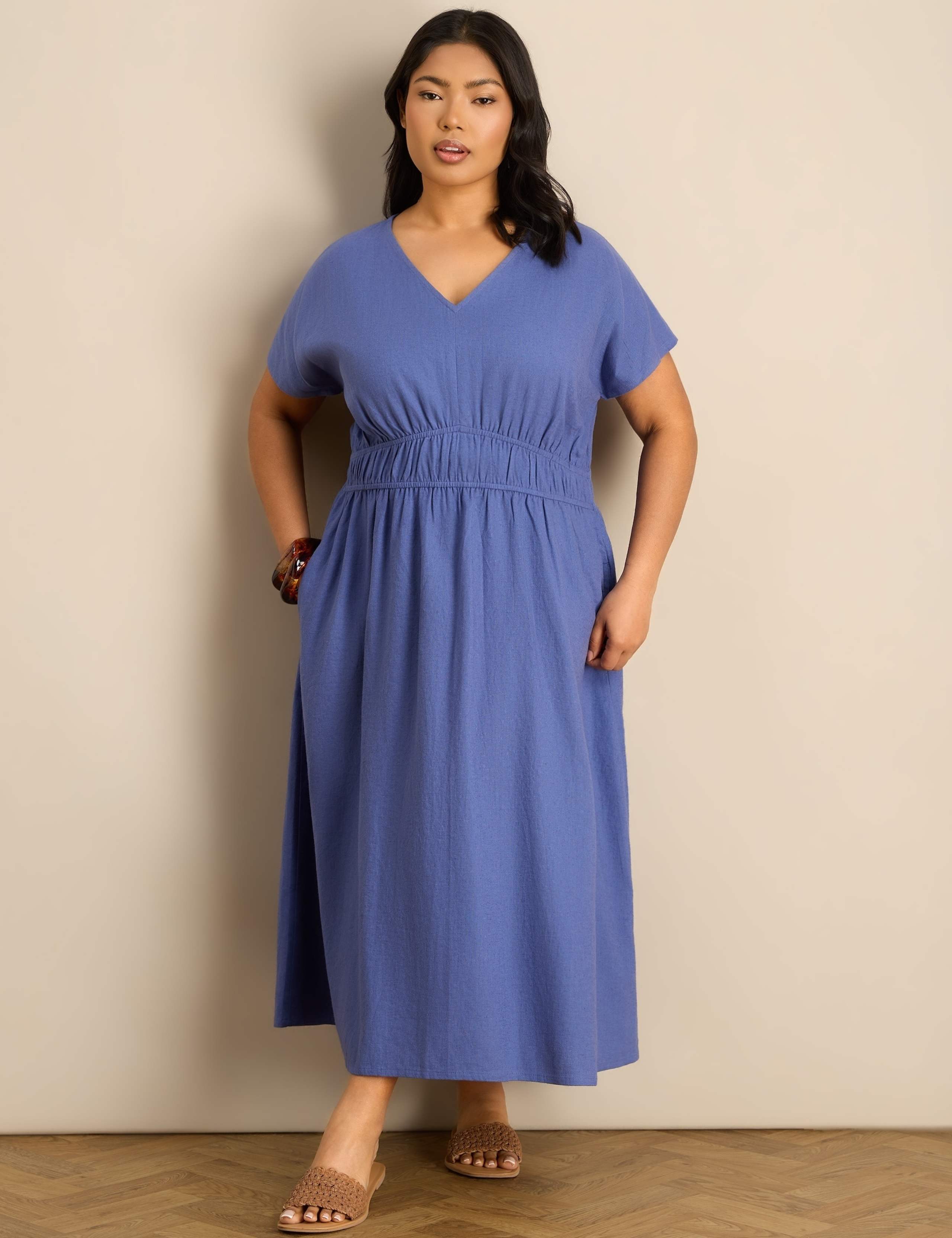 Linen Blend V-Neck Empire Line Midaxi Dress 5 of 6