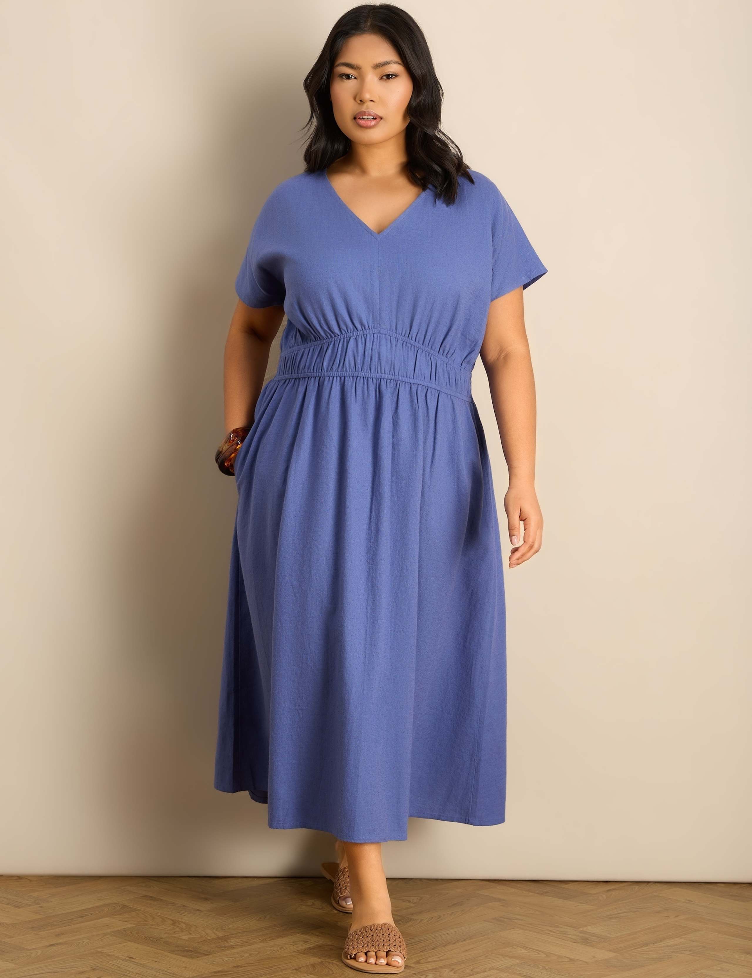 Linen Blend V-Neck Empire Line Midaxi Dress 6 of 6