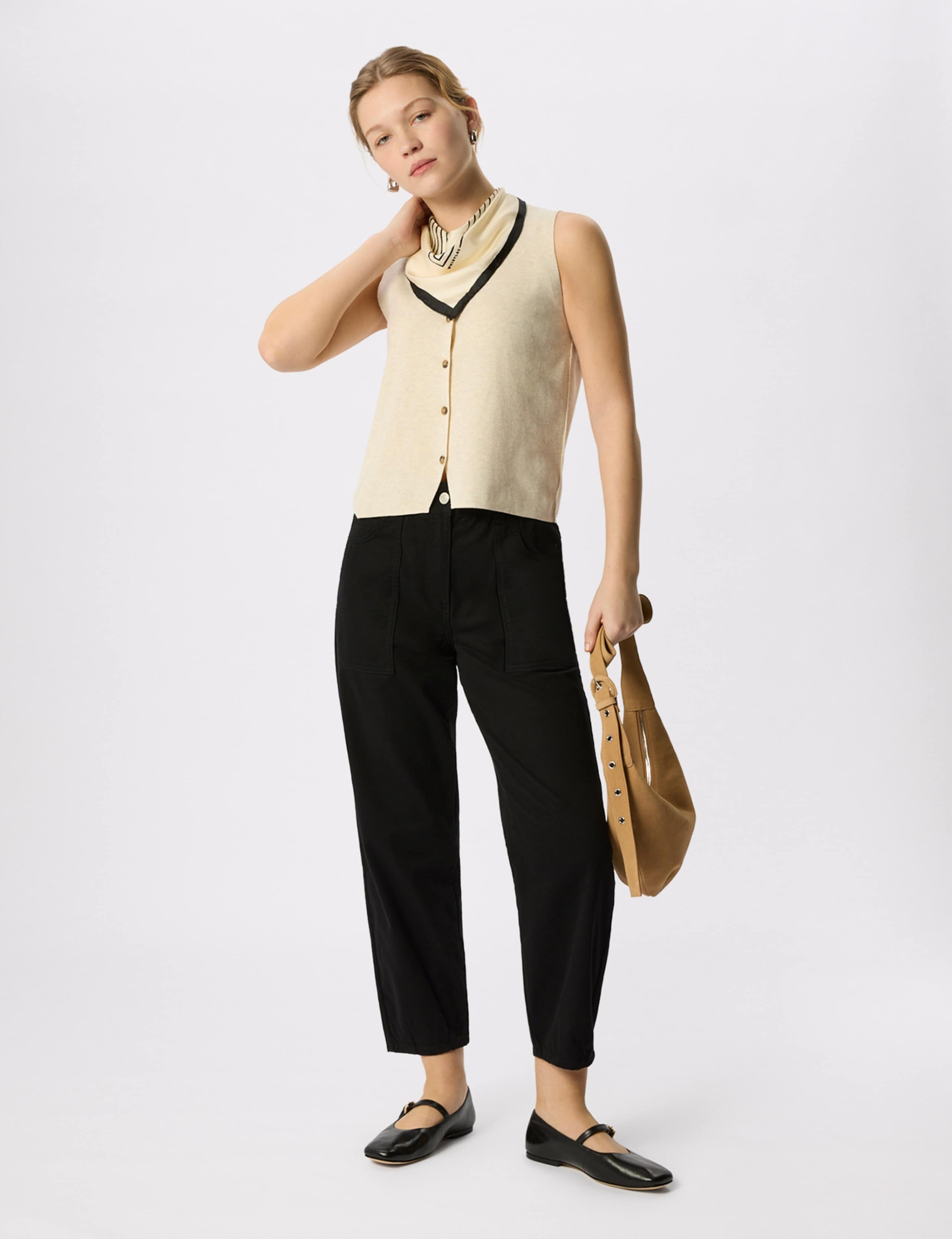 Cotton Rich Straight Leg Ankle Grazer Trousers 1 of 6