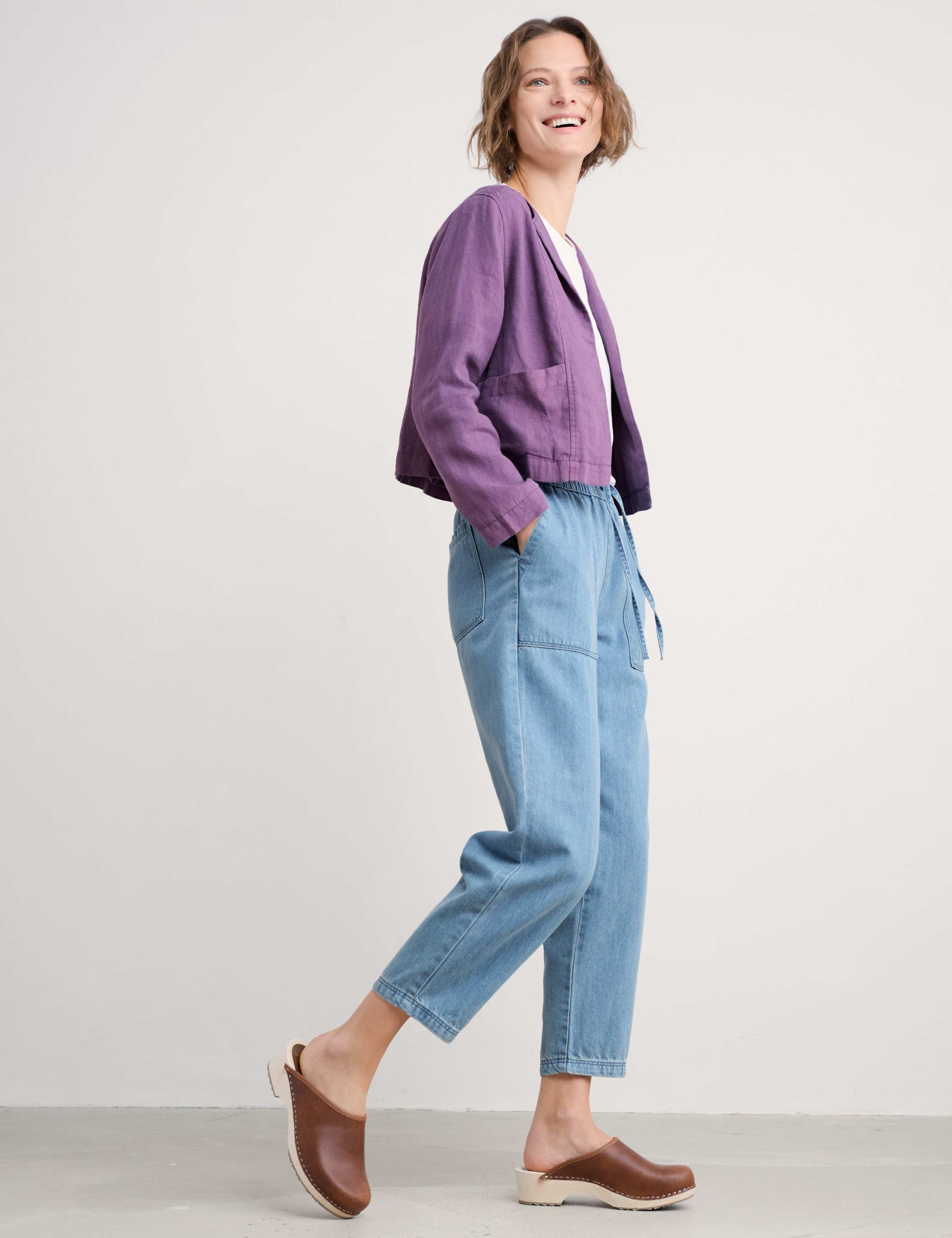 Pure Linen Collarless Cropped Jacket 1 of 4