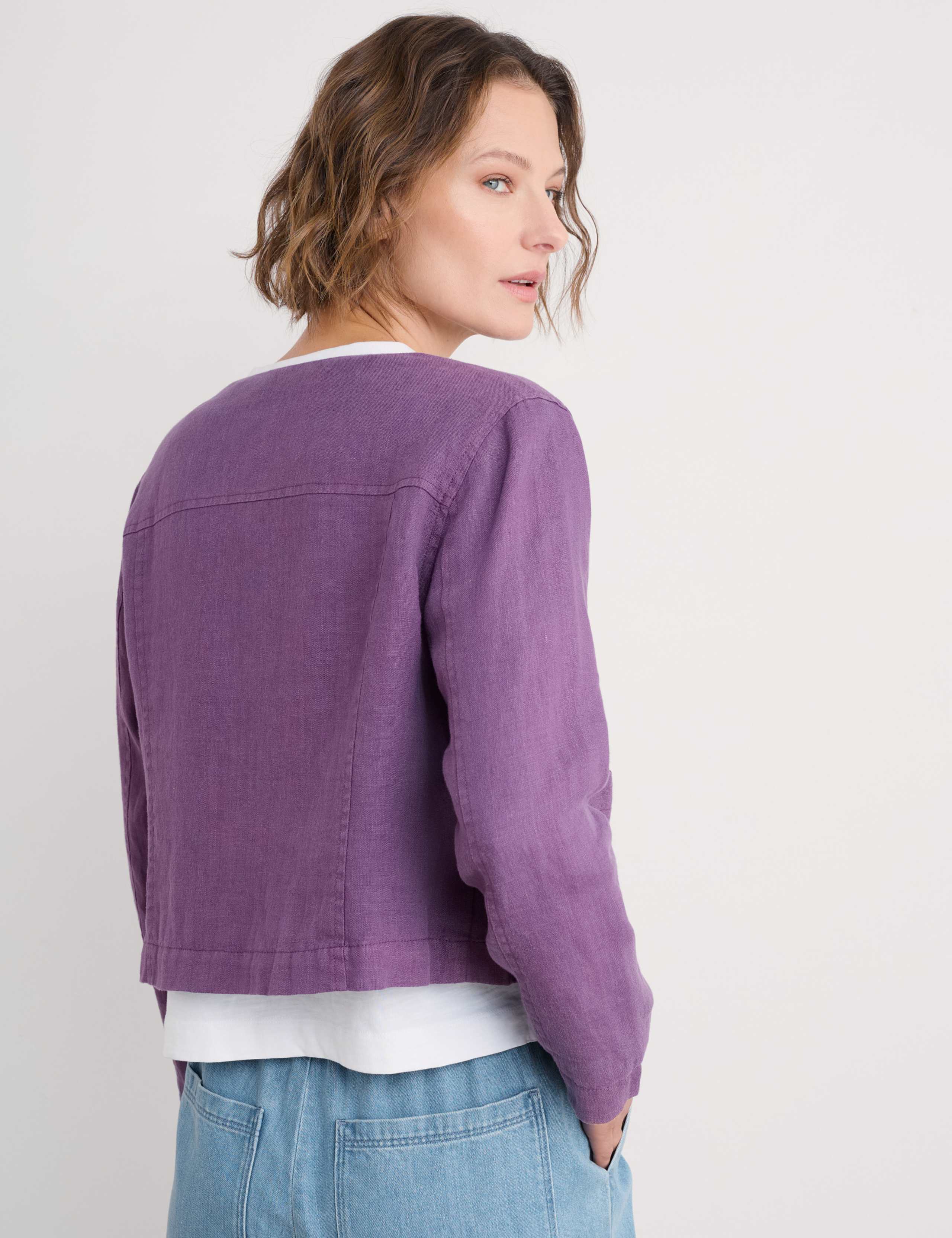Pure Linen Collarless Cropped Jacket 4 of 4