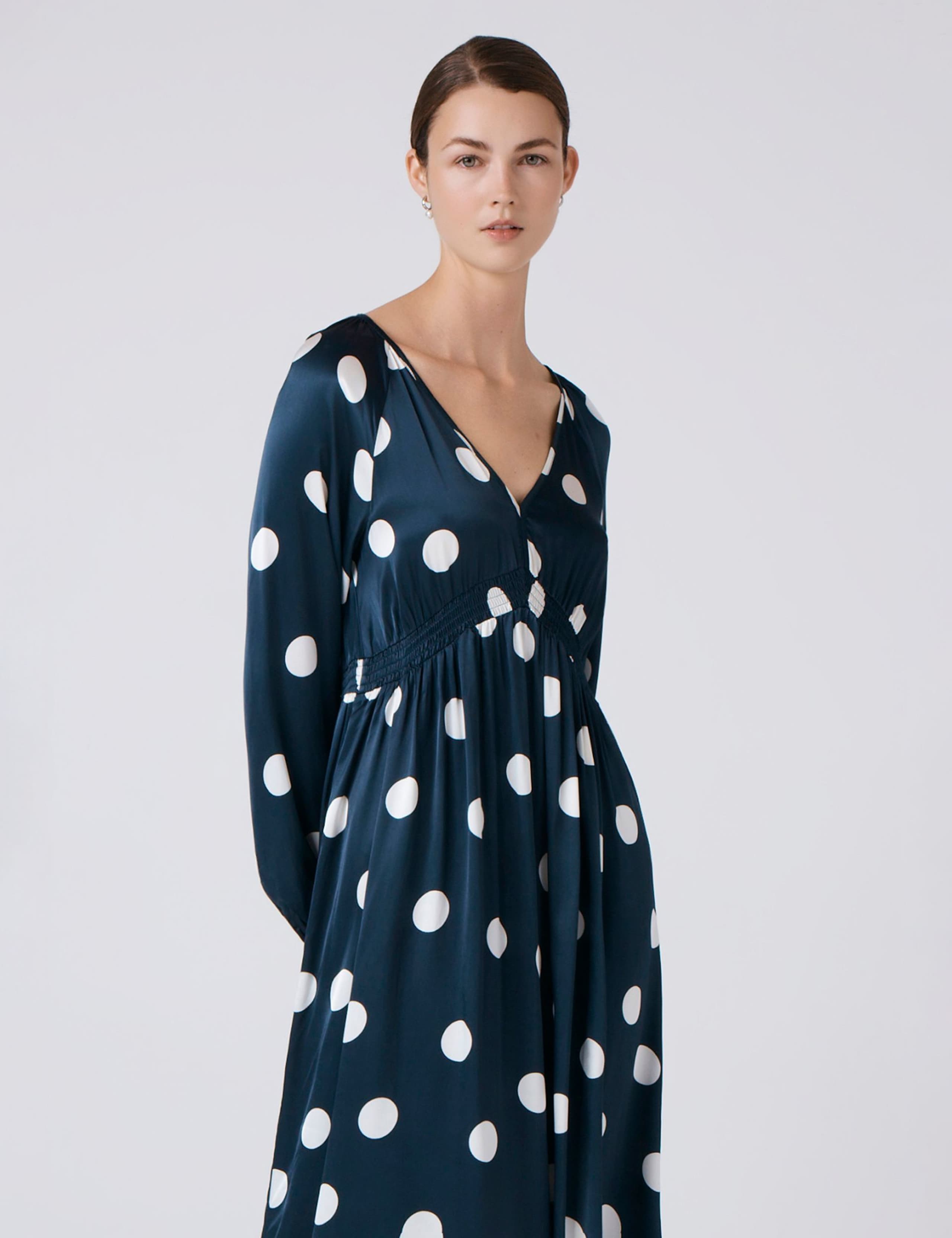 Polka Dot V-Neck Midi Wrap Dress 2 of 5