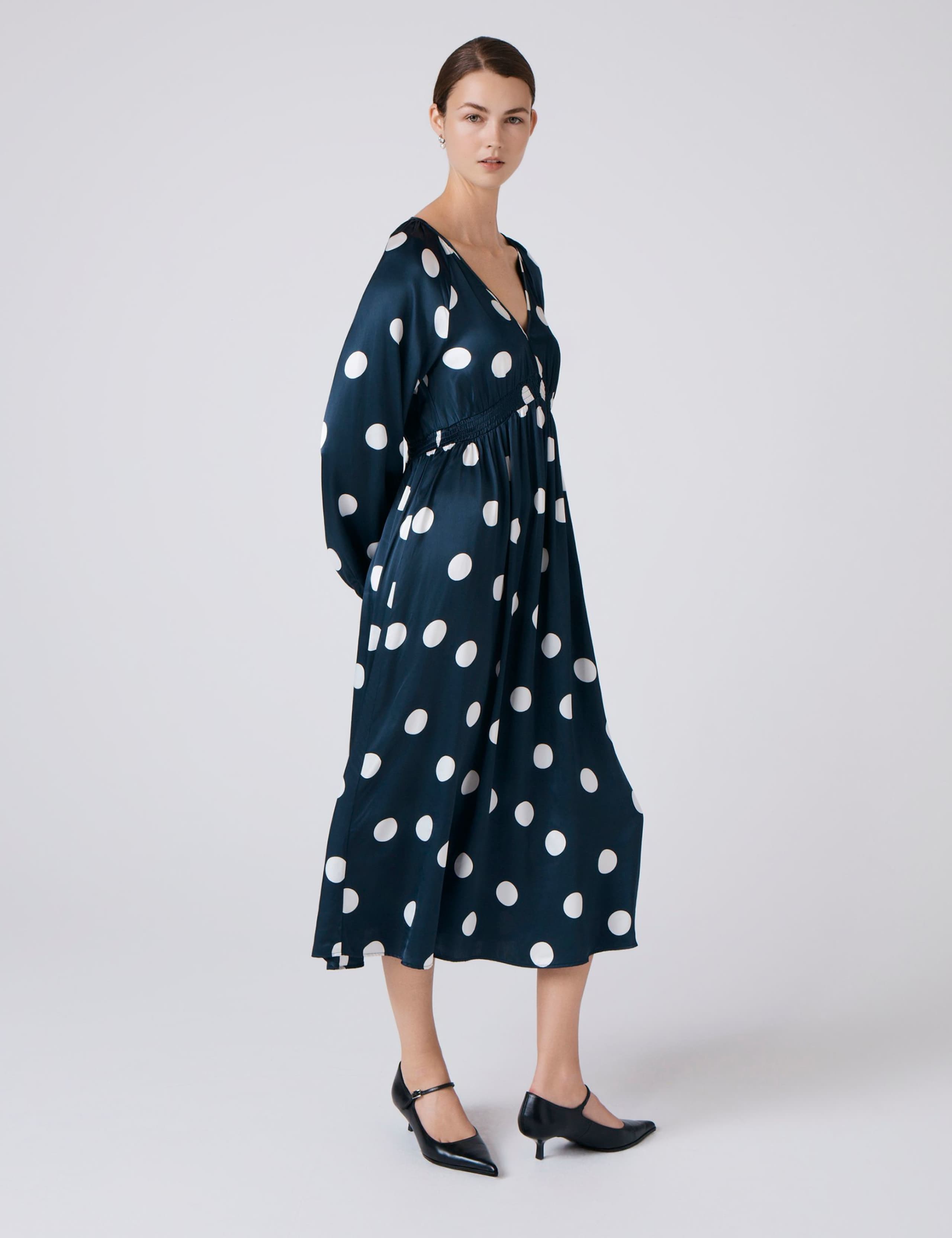 Polka Dot V-Neck Midi Wrap Dress 4 of 5