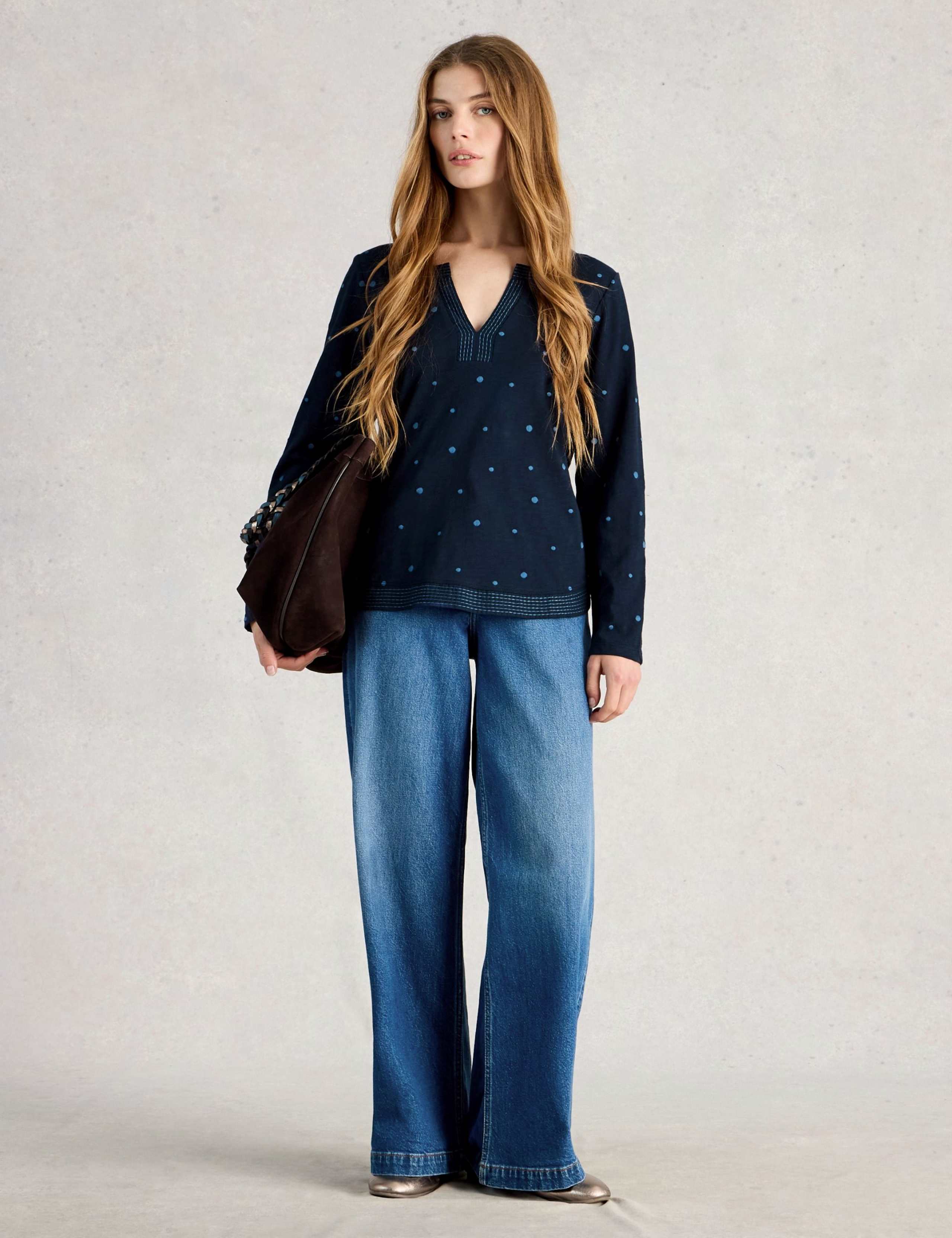 Pure Cotton Embroidered Notch Neck Top 1 of 6