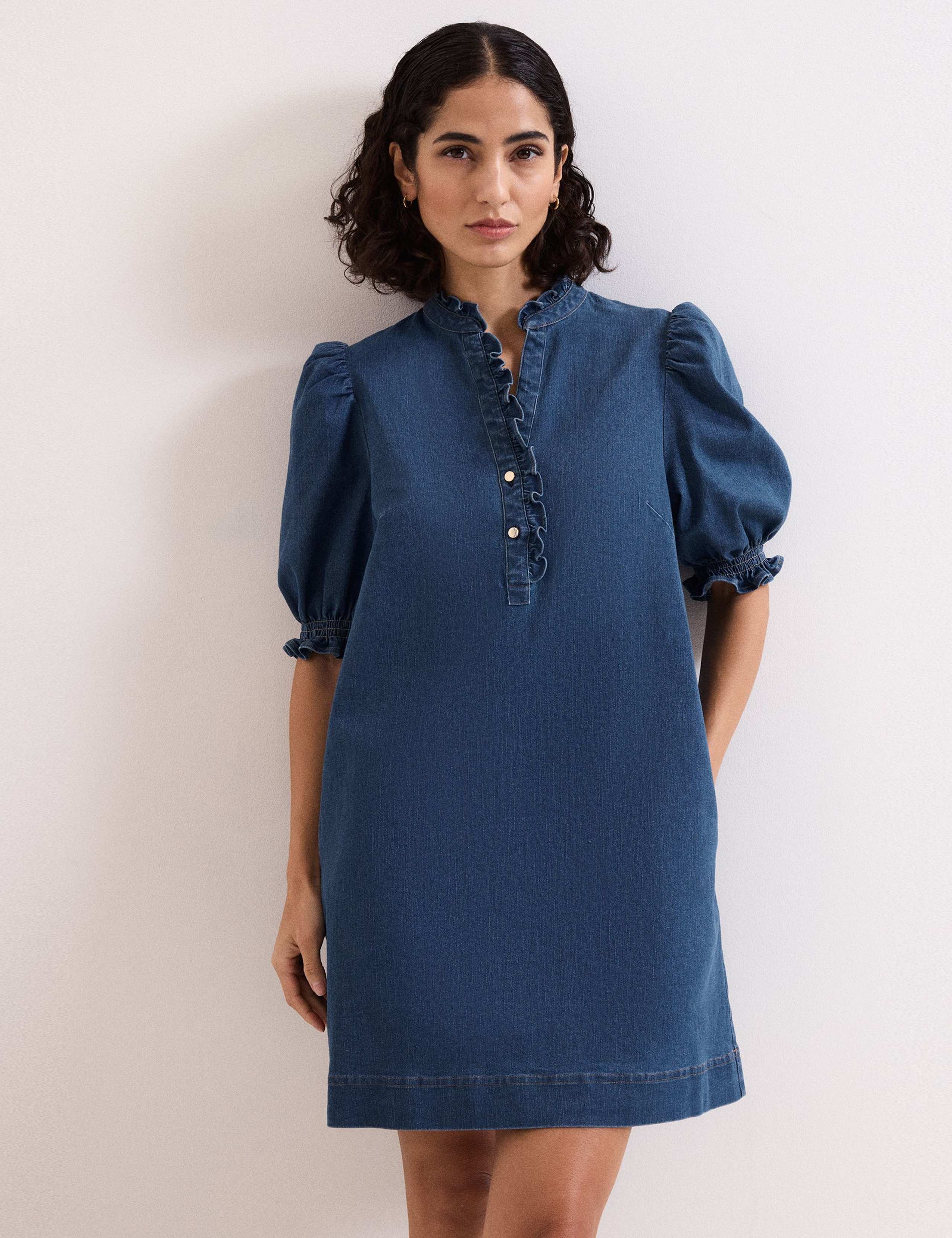 Denim Mini Shift Dress 1 of 6