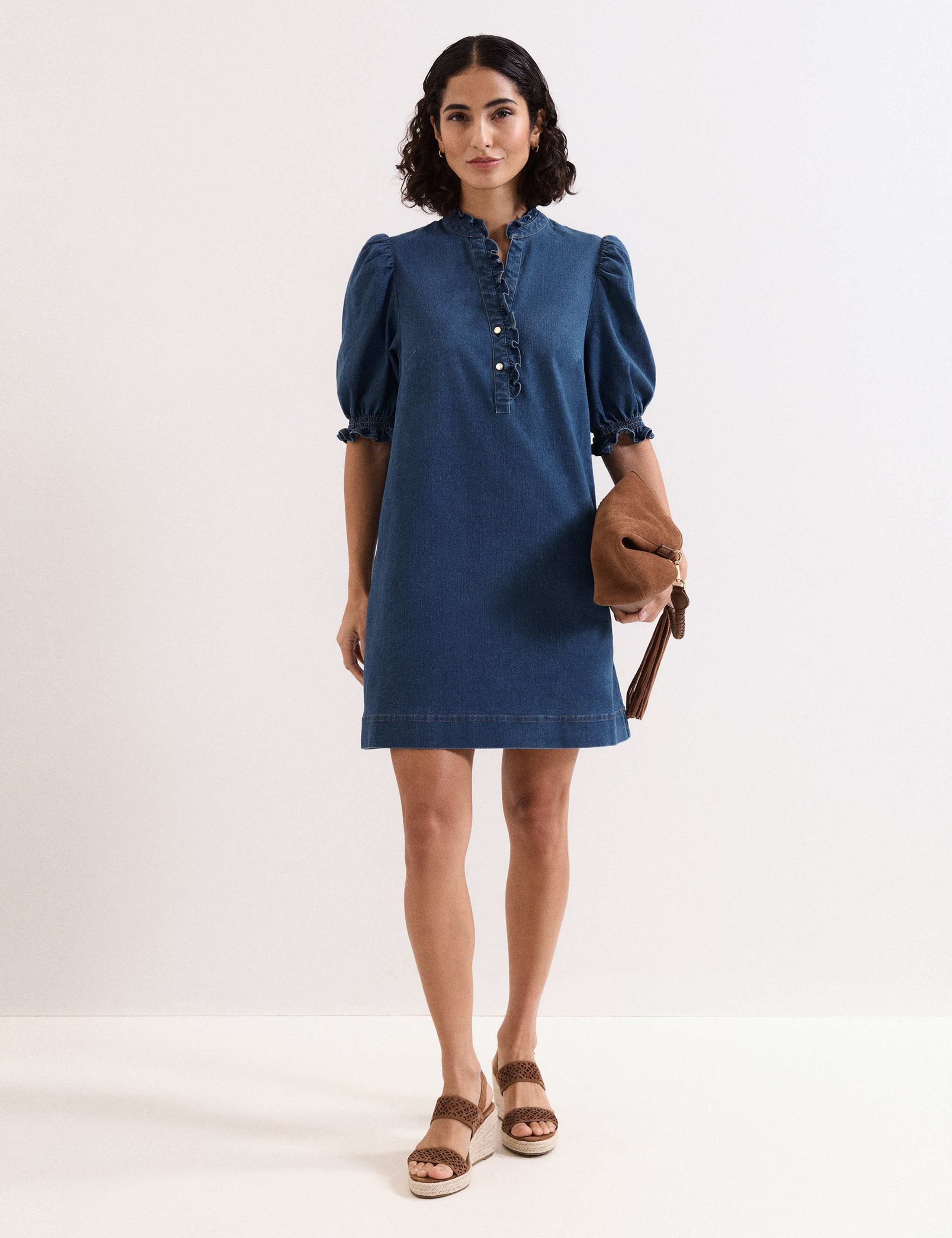 Denim Mini Shift Dress 3 of 6