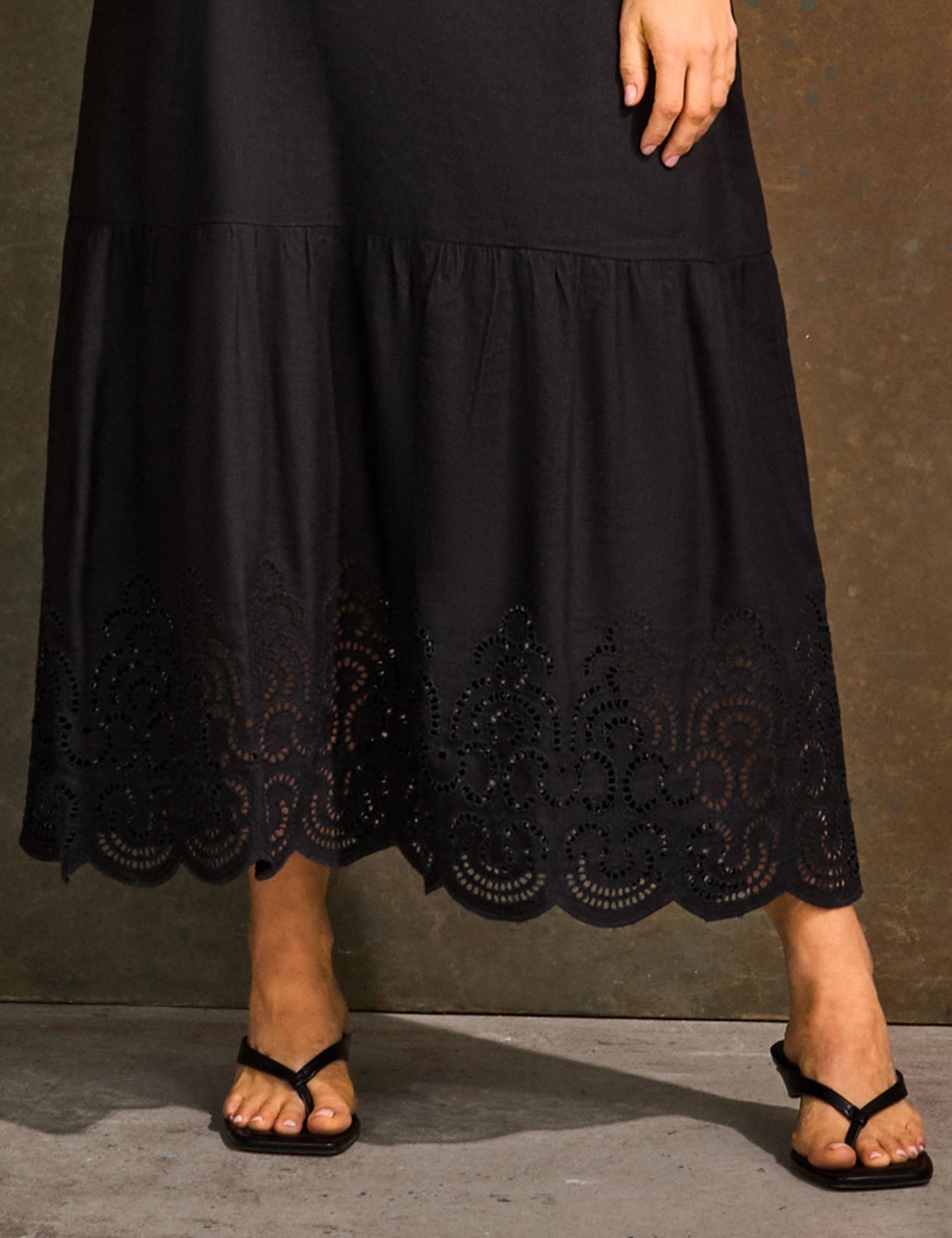 Linen Blend Broderie Maxi Swing Dress 3 of 8