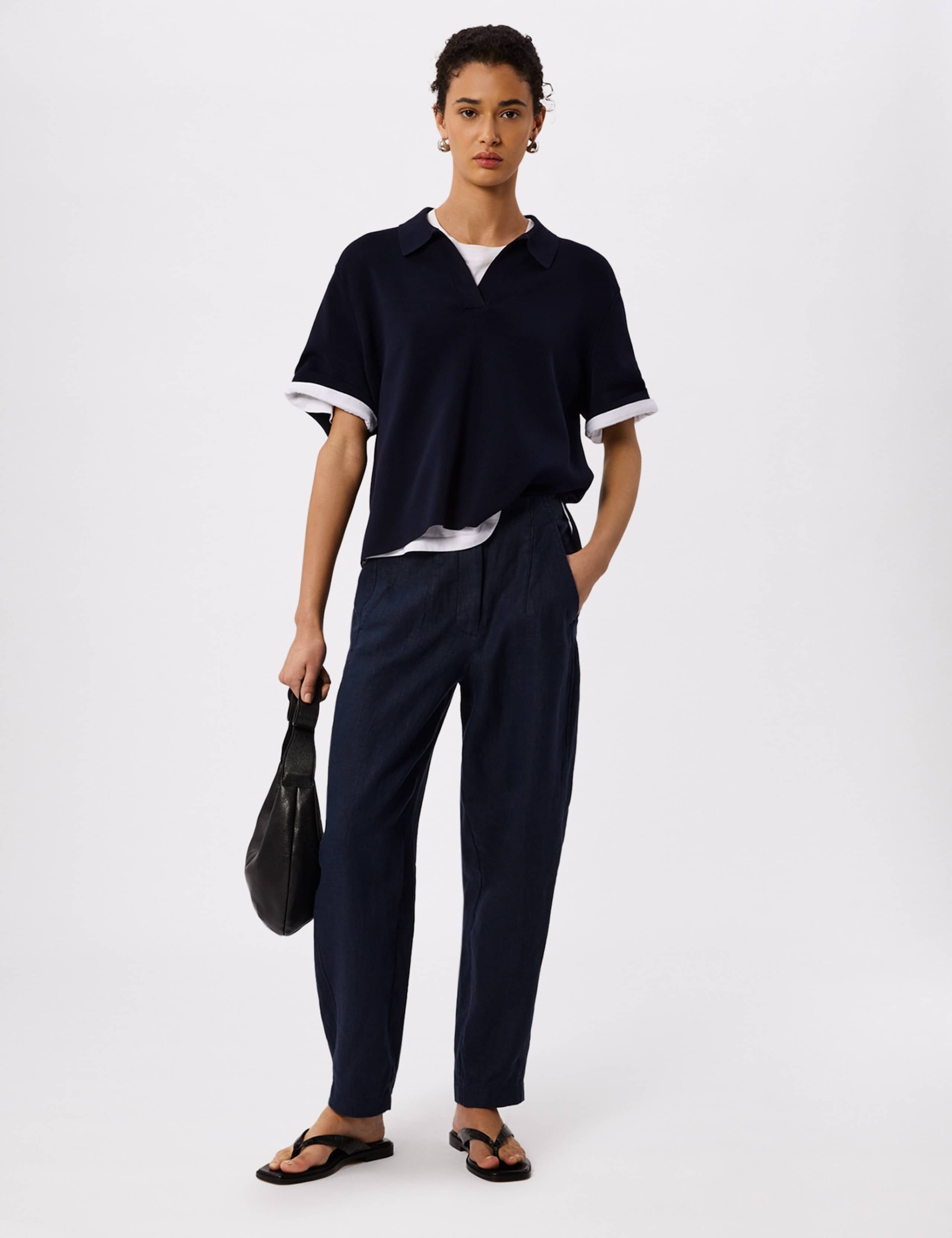 Pure Linen Barrel Leg Ankle Grazer Trousers 1 of 6