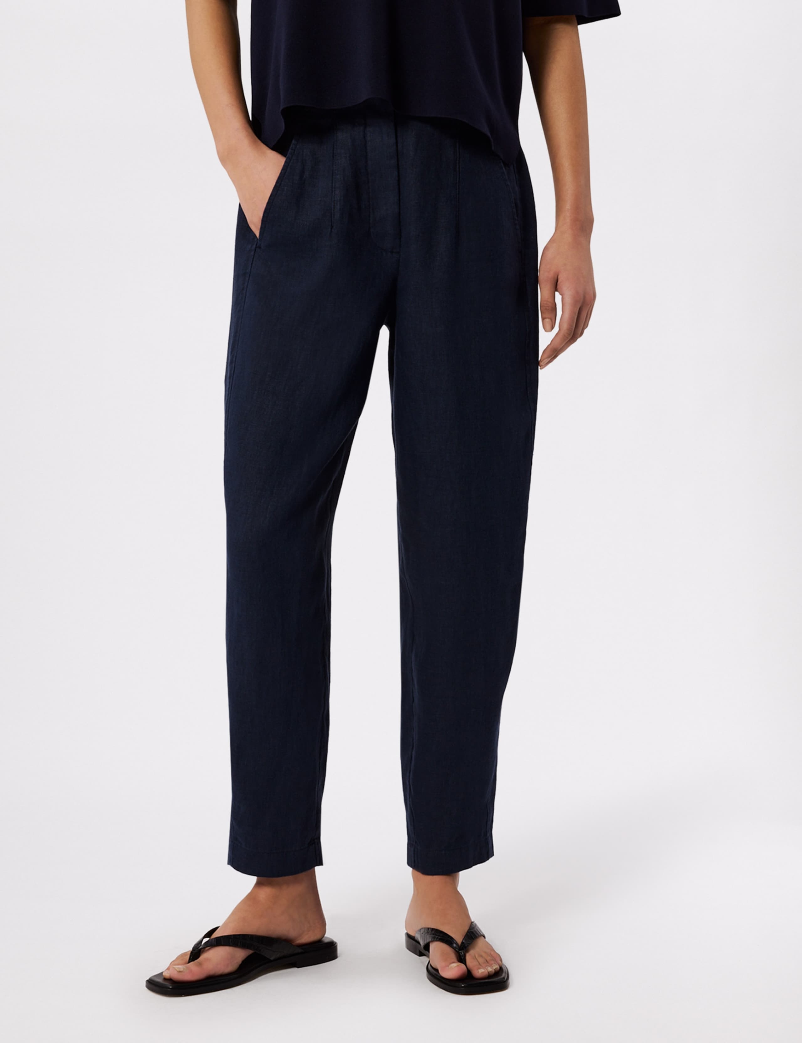 Pure Linen Barrel Leg Ankle Grazer Trousers 4 of 6