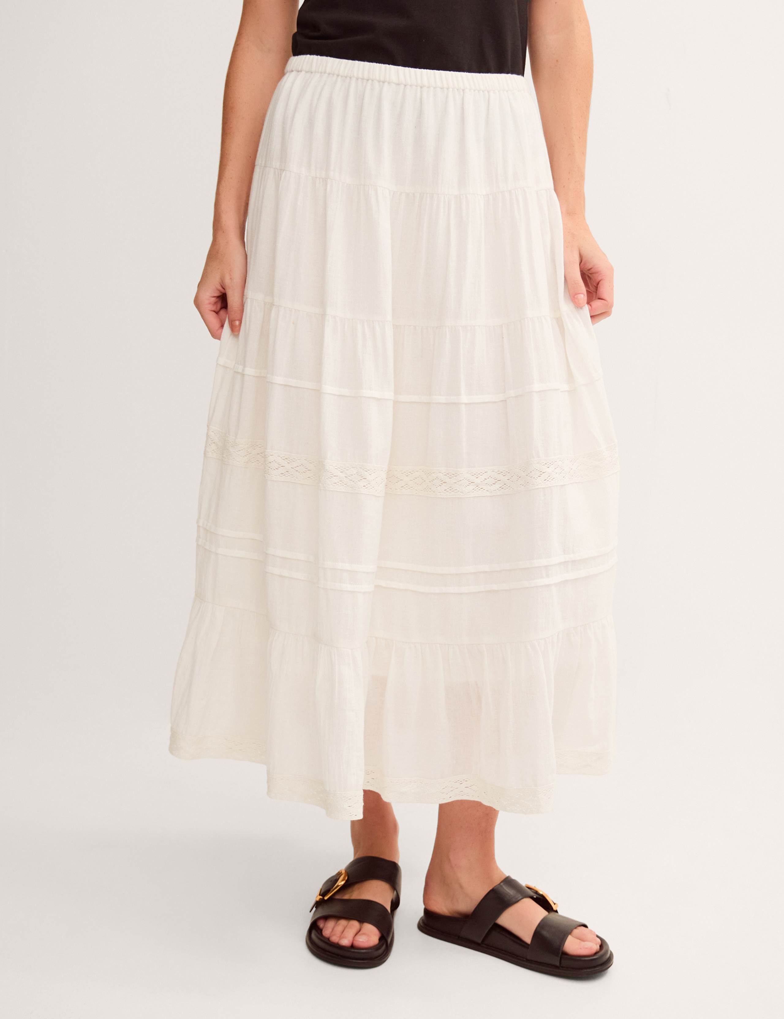 Pure Cotton Lace Trim Maxi Tiered Skirt 1 of 4