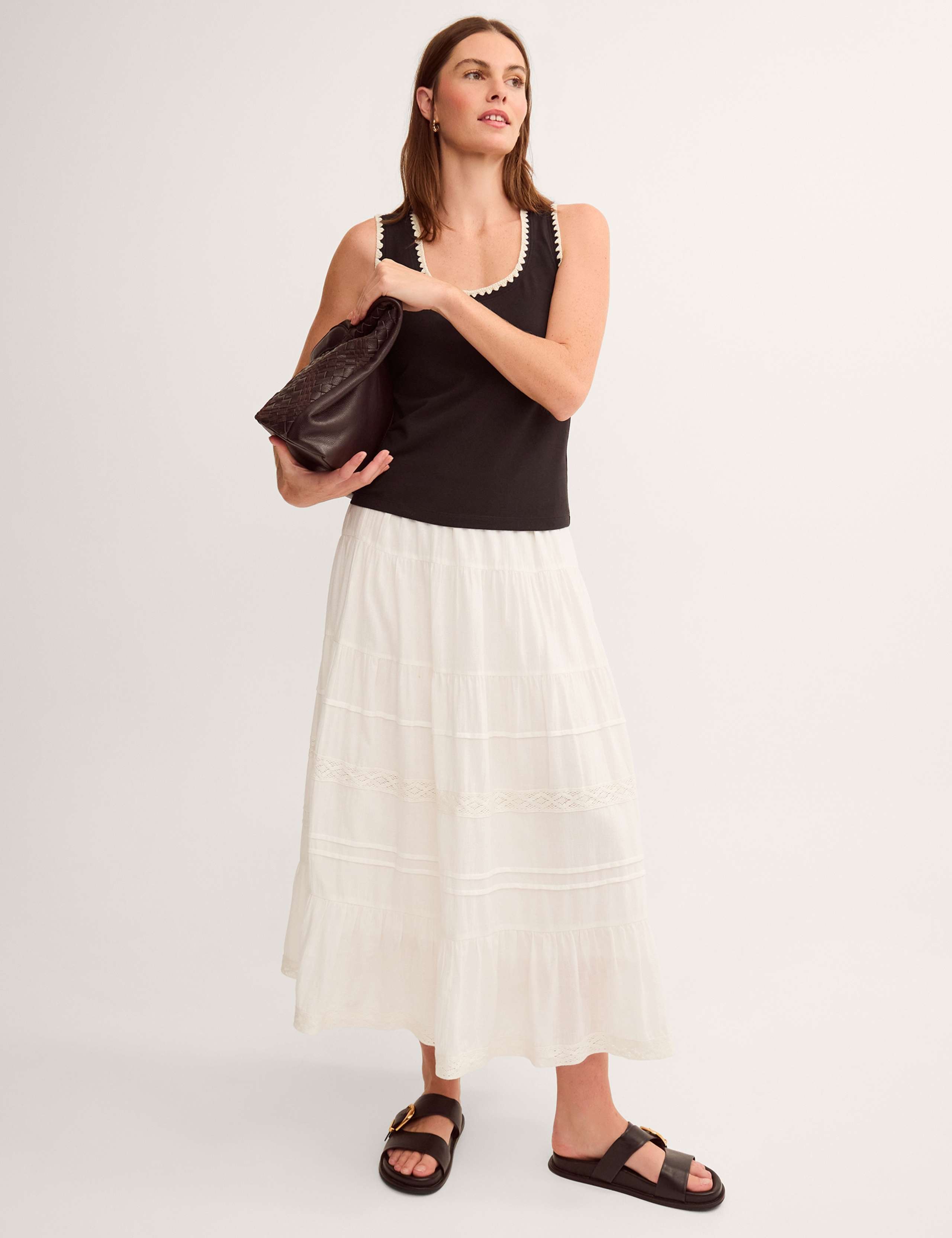 Pure Cotton Lace Trim Maxi Tiered Skirt 2 of 4