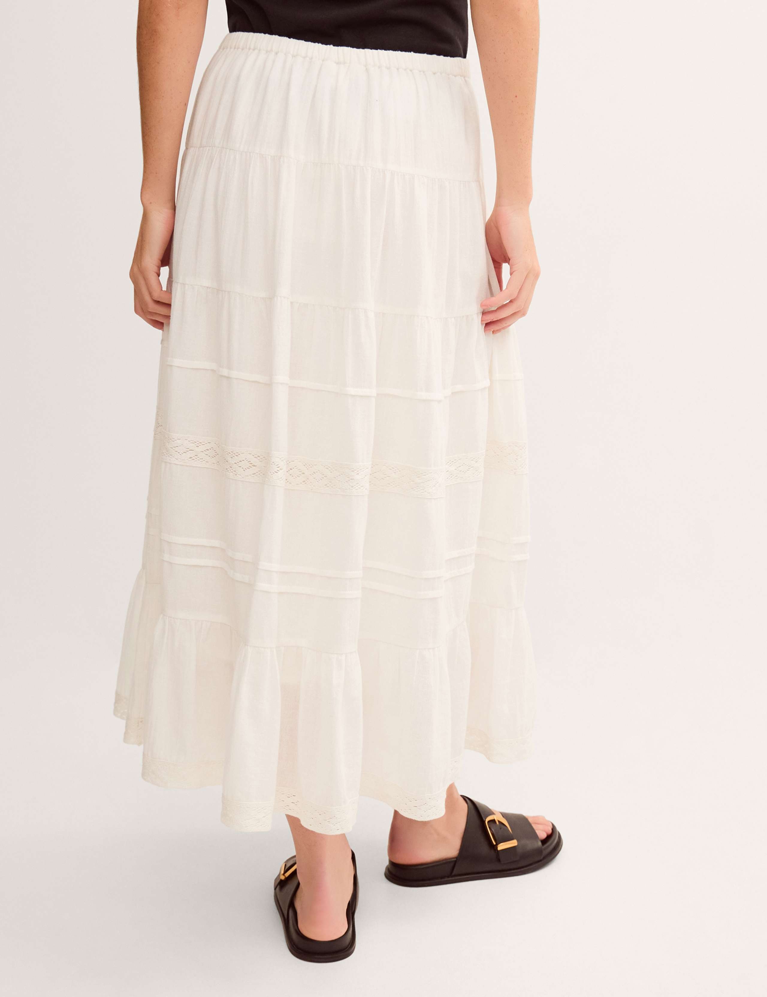 Pure Cotton Lace Trim Maxi Tiered Skirt 3 of 4