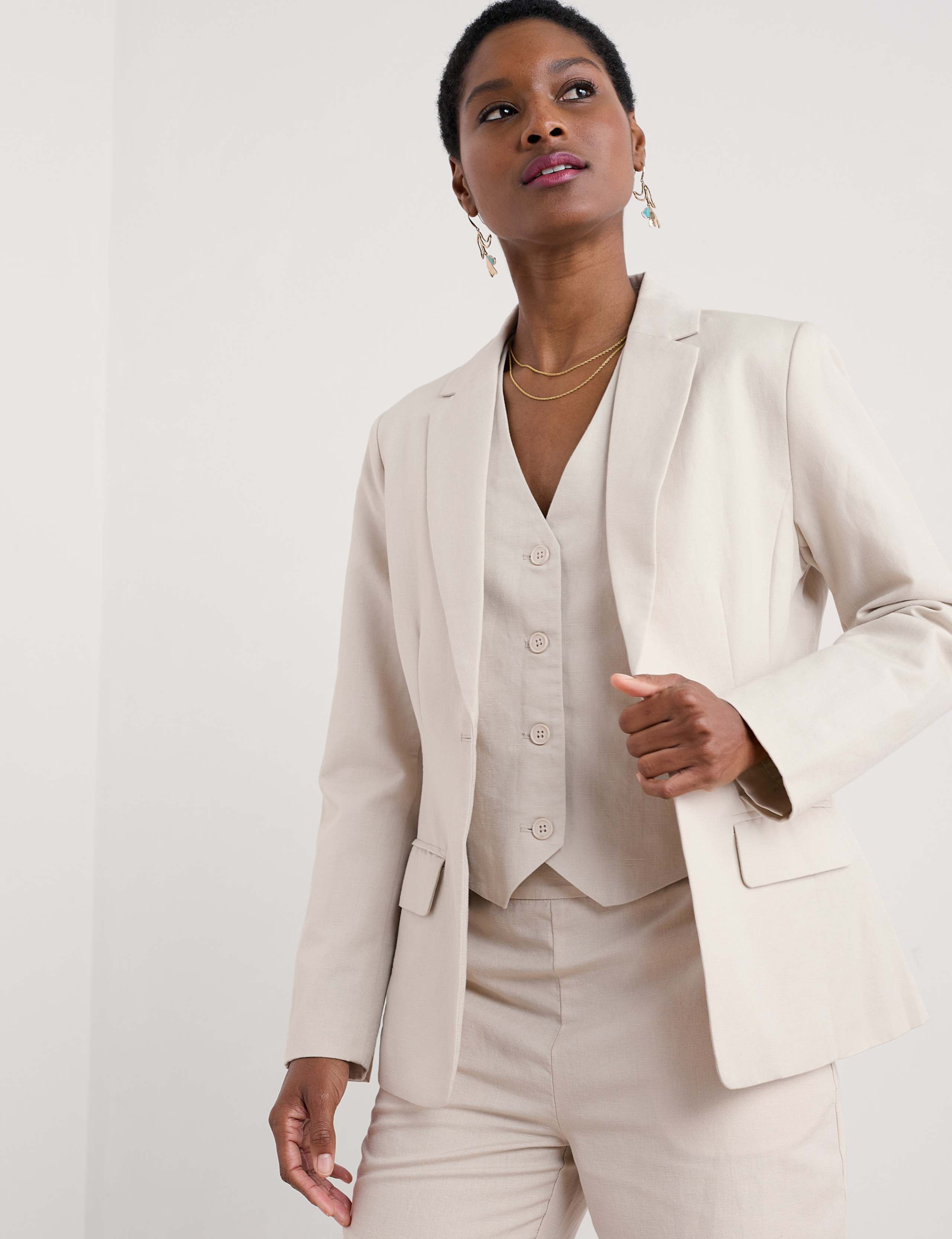 Linen Blend Tailored Single Breasted Blazer 4 of 4