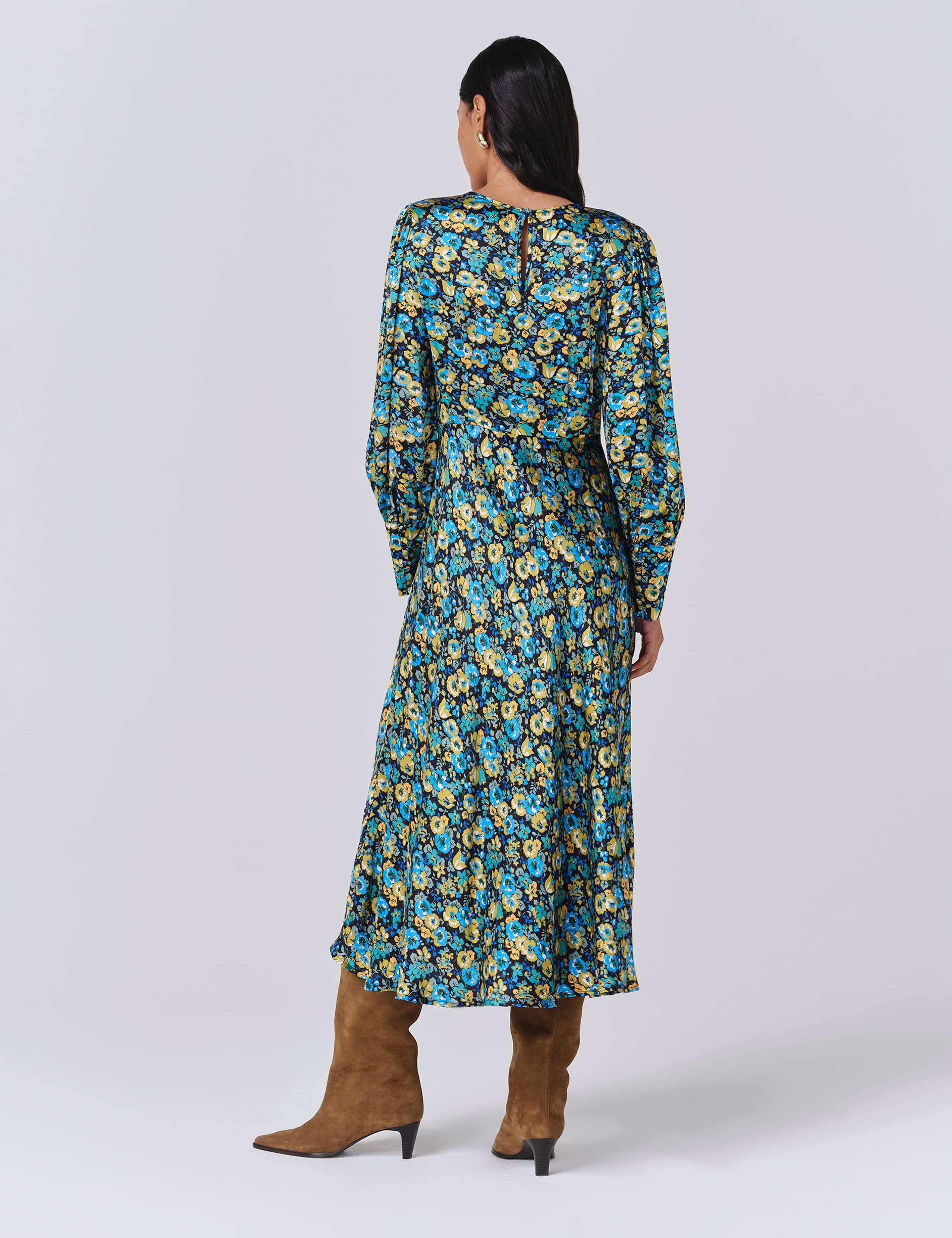 Satin Floral Round Neck Midi Tea Dress 3 of 5
