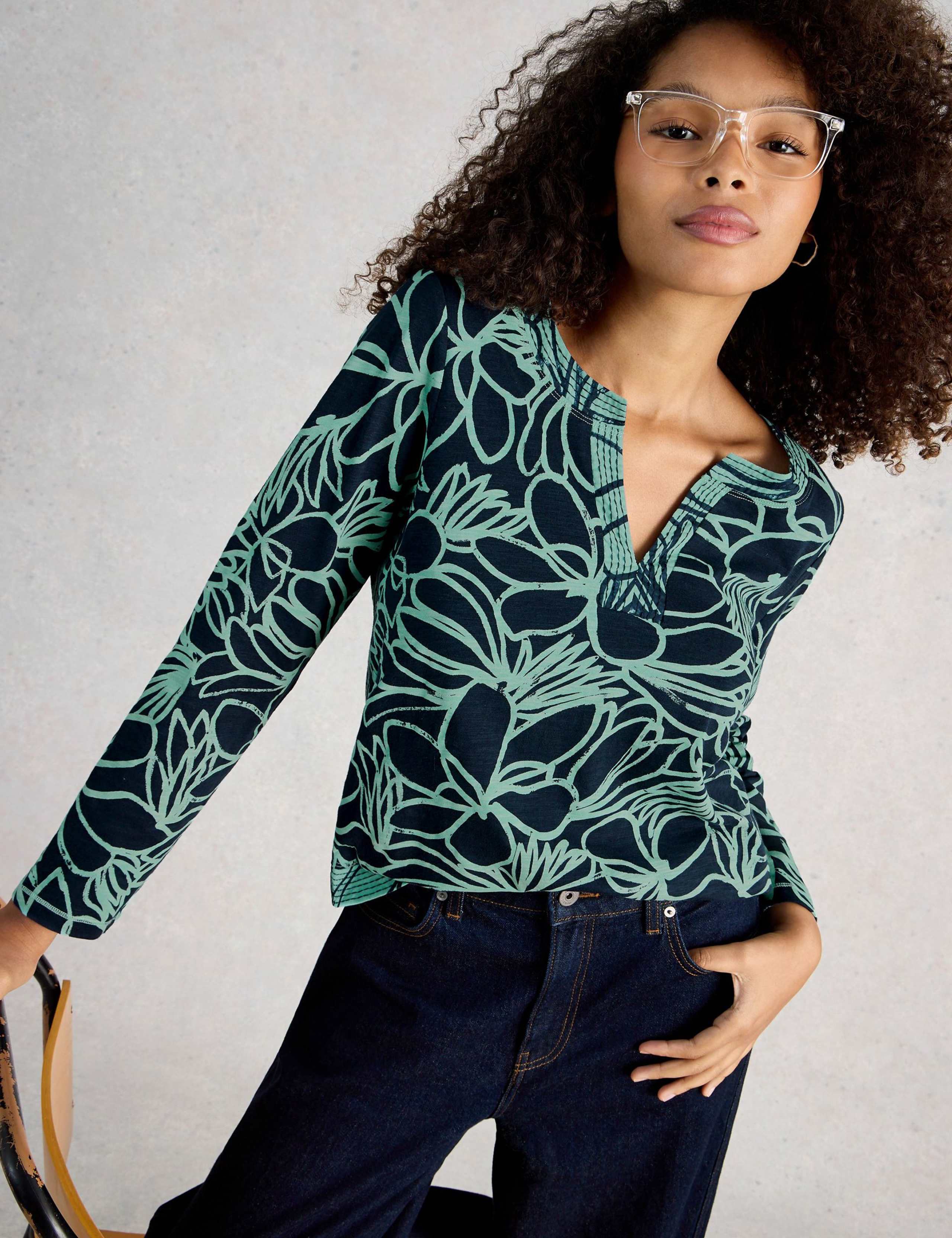 Pure Cotton Floral Notch Neck Top 3 of 6