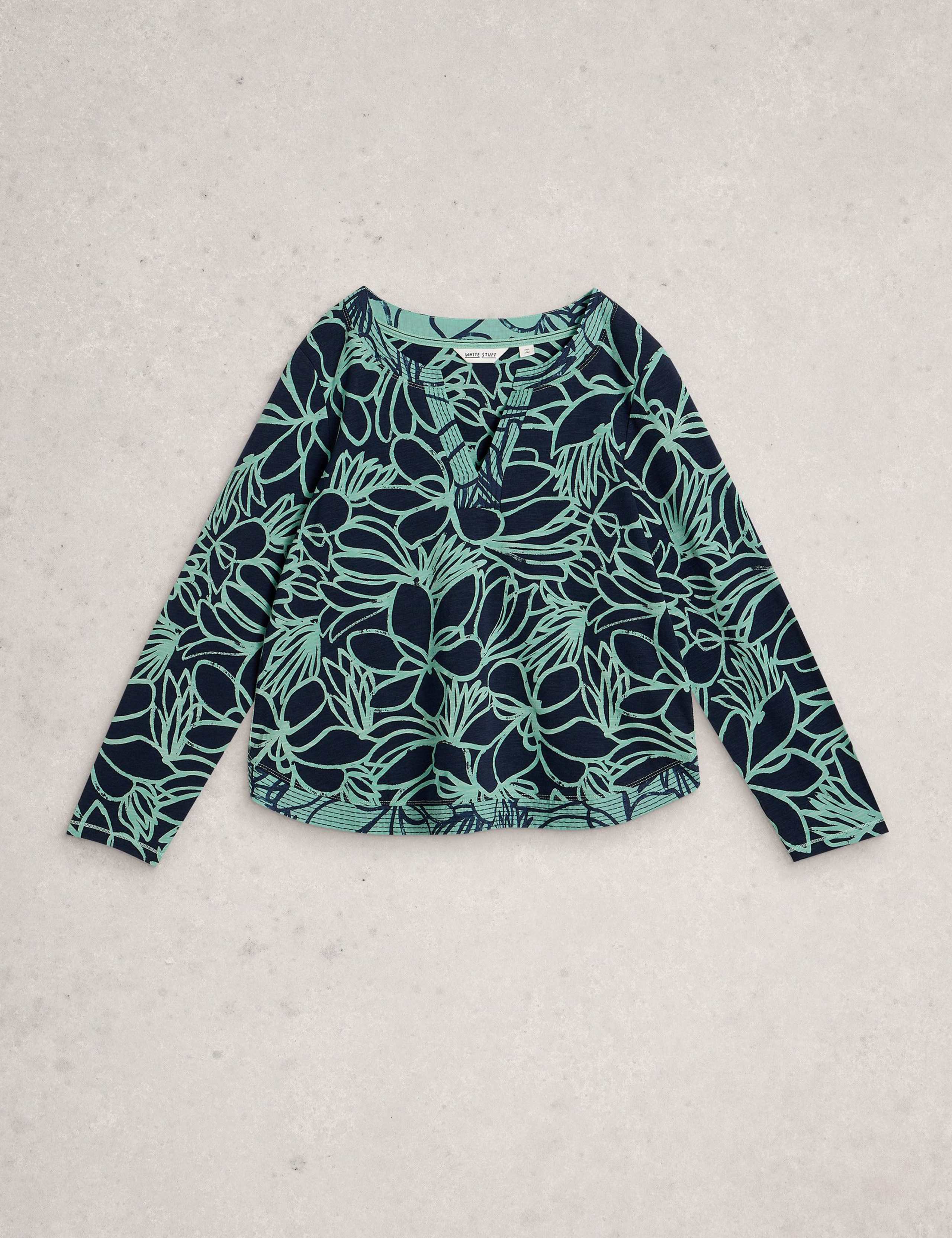 Pure Cotton Floral Notch Neck Top 2 of 6