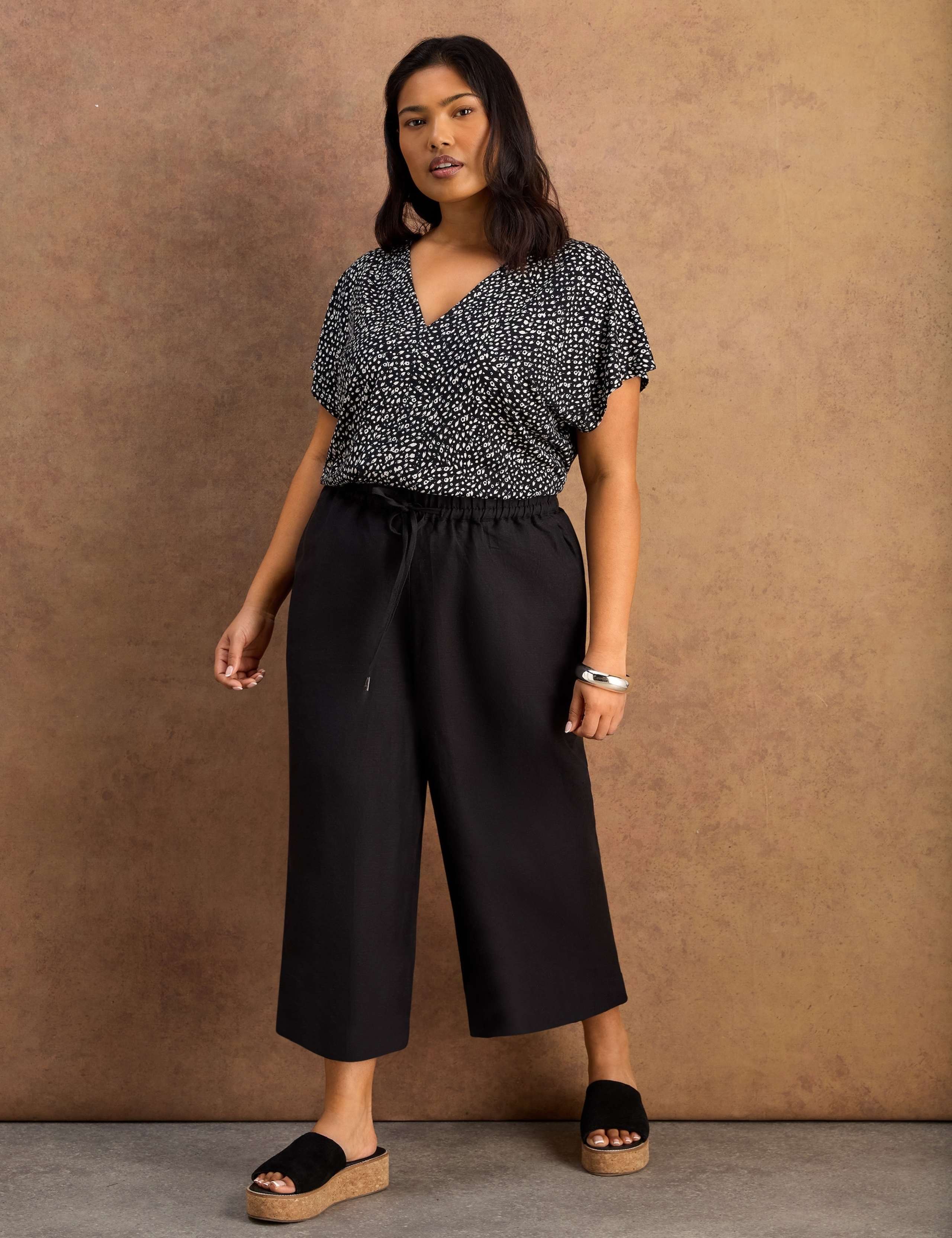 Linen Blend Wide Leg Cropped Trousers 2 of 4
