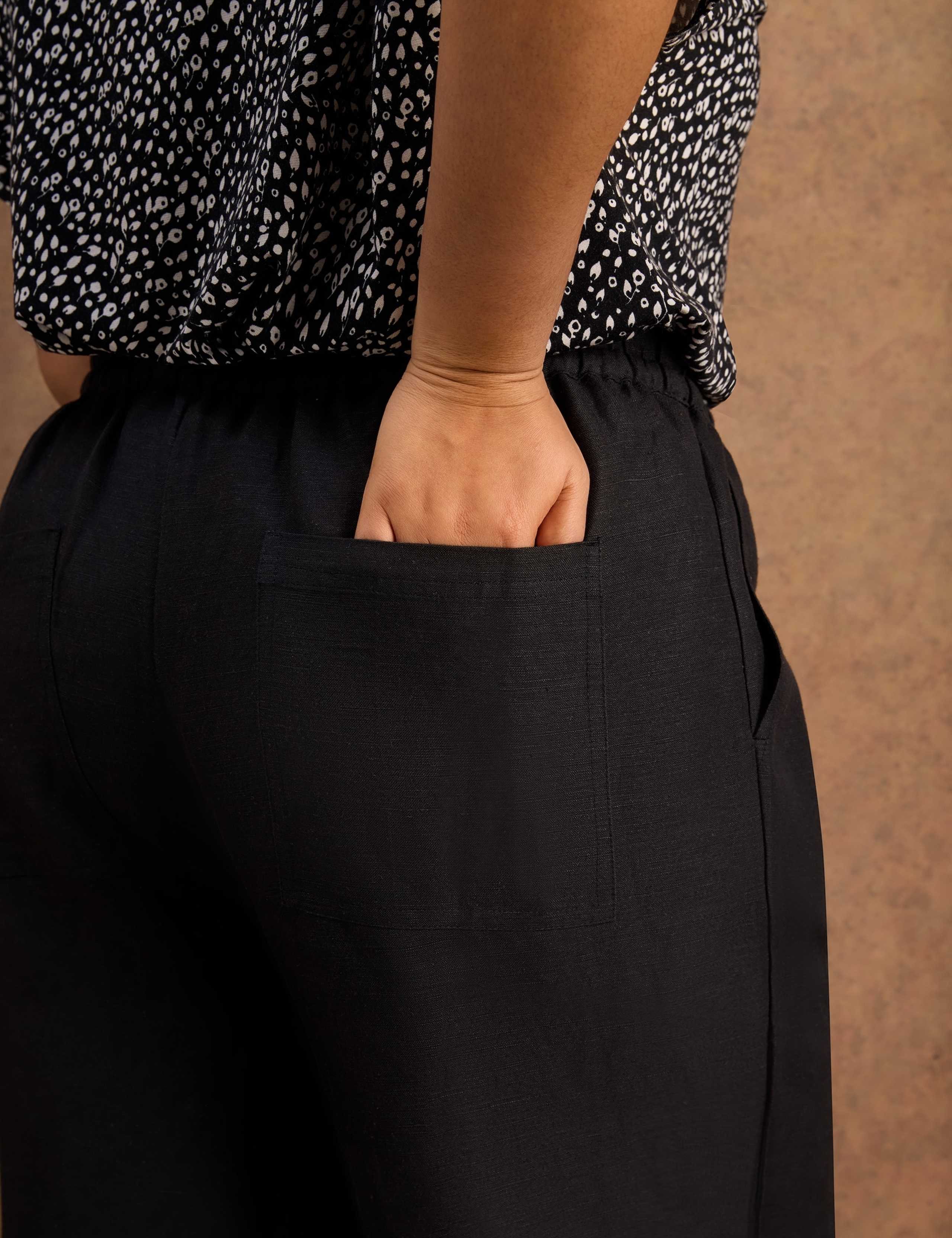 Linen Blend Wide Leg Cropped Trousers 3 of 4