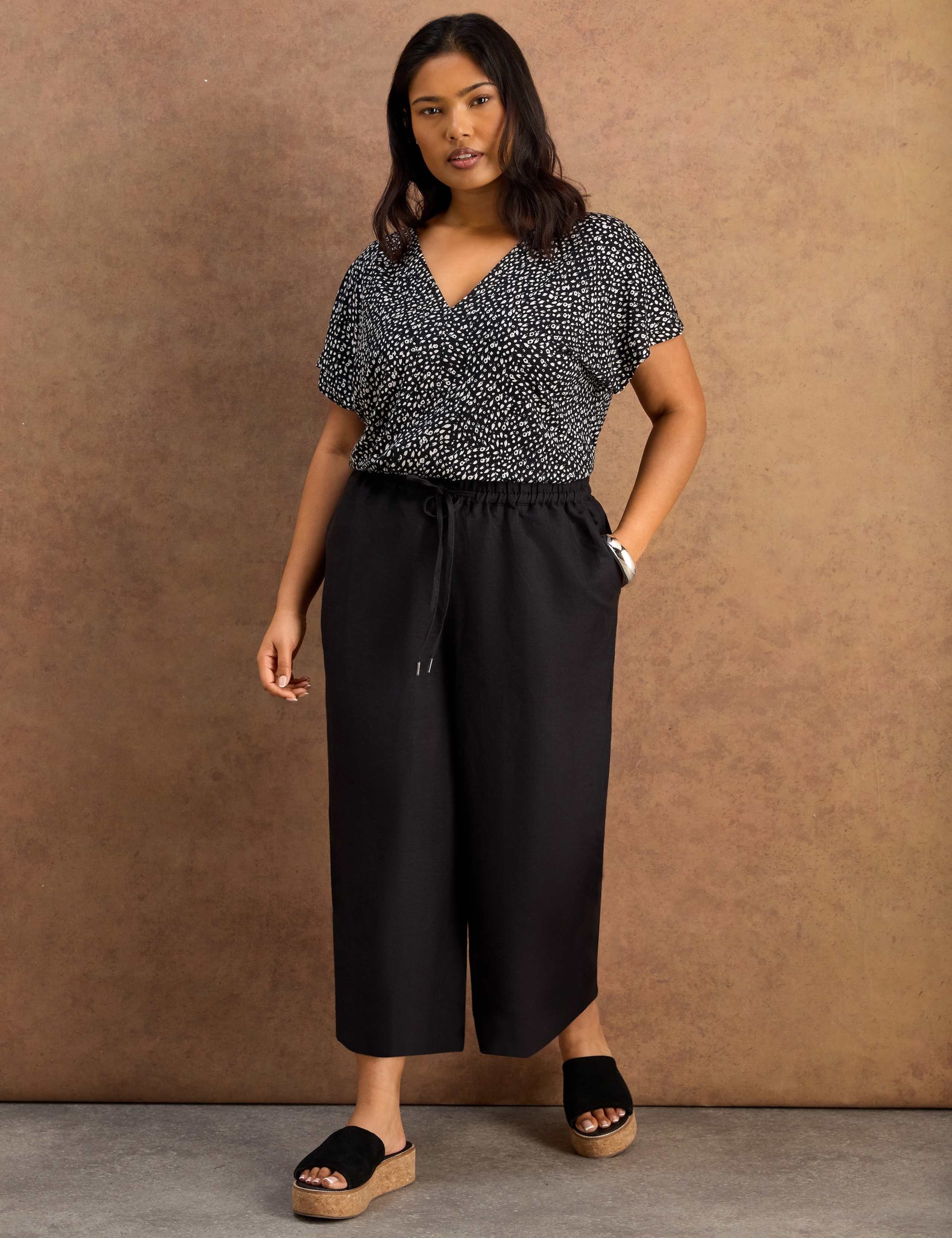 Linen Blend Wide Leg Cropped Trousers 4 of 4