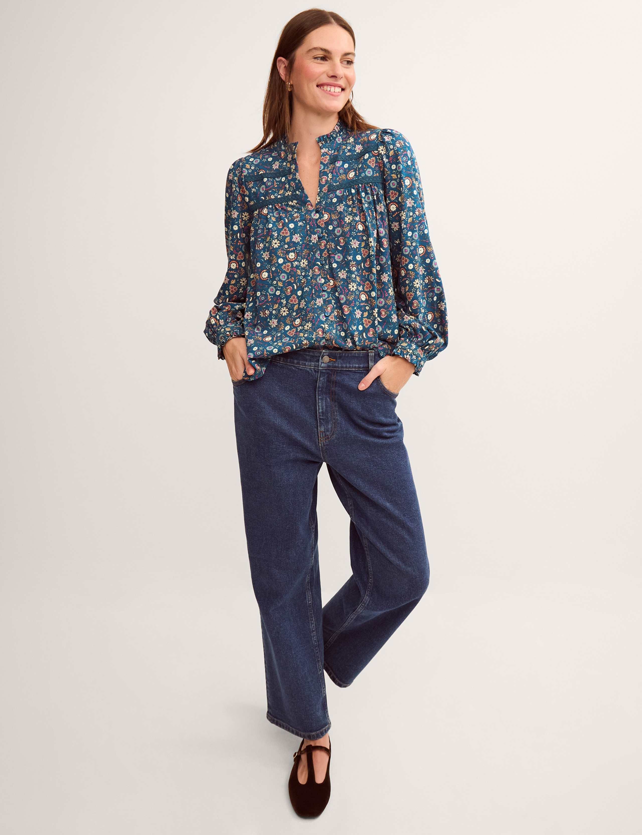 Jersey Ditsy Floral Ruffle Collar Shirt 2 of 4