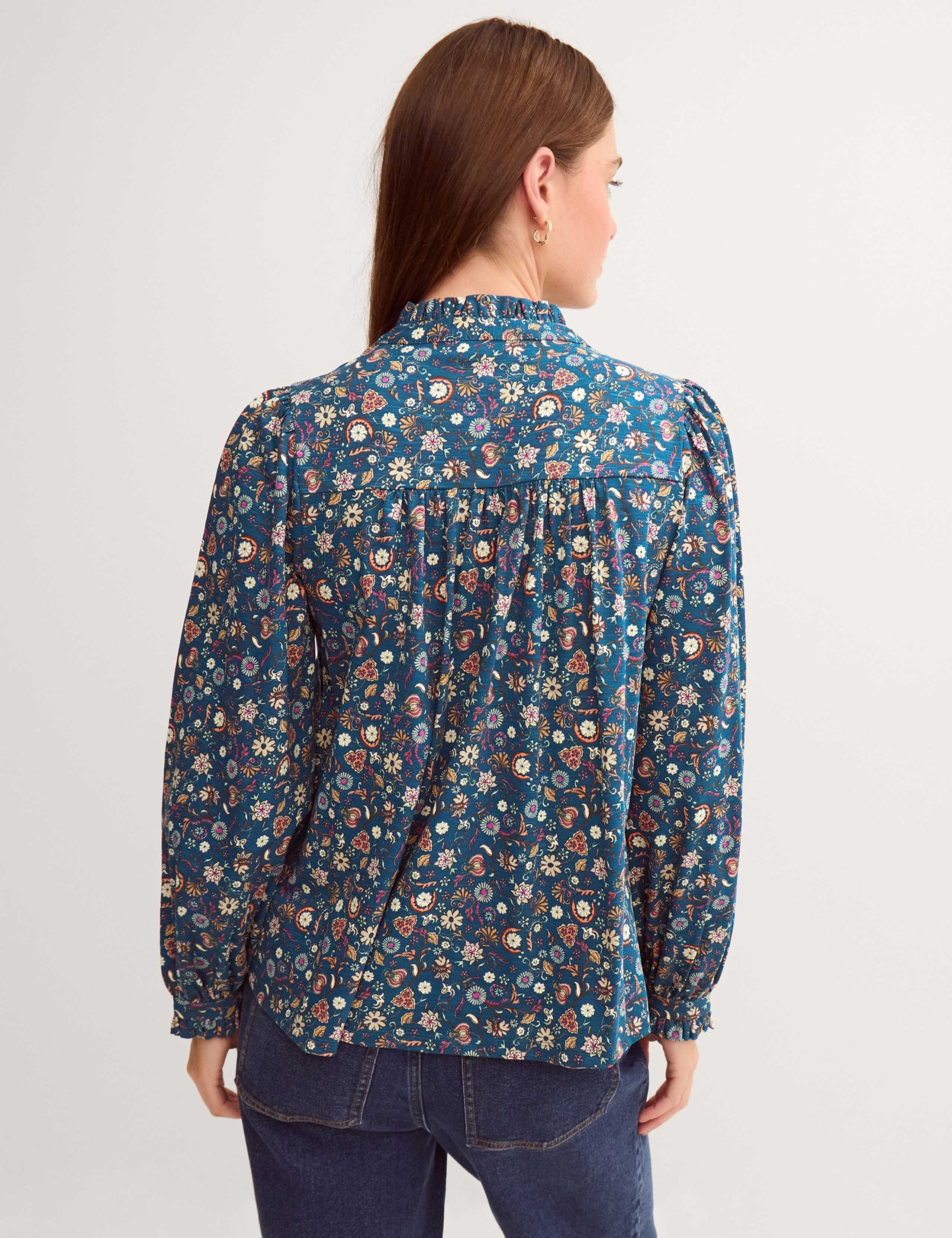 Jersey Ditsy Floral Ruffle Collar Shirt 3 of 4