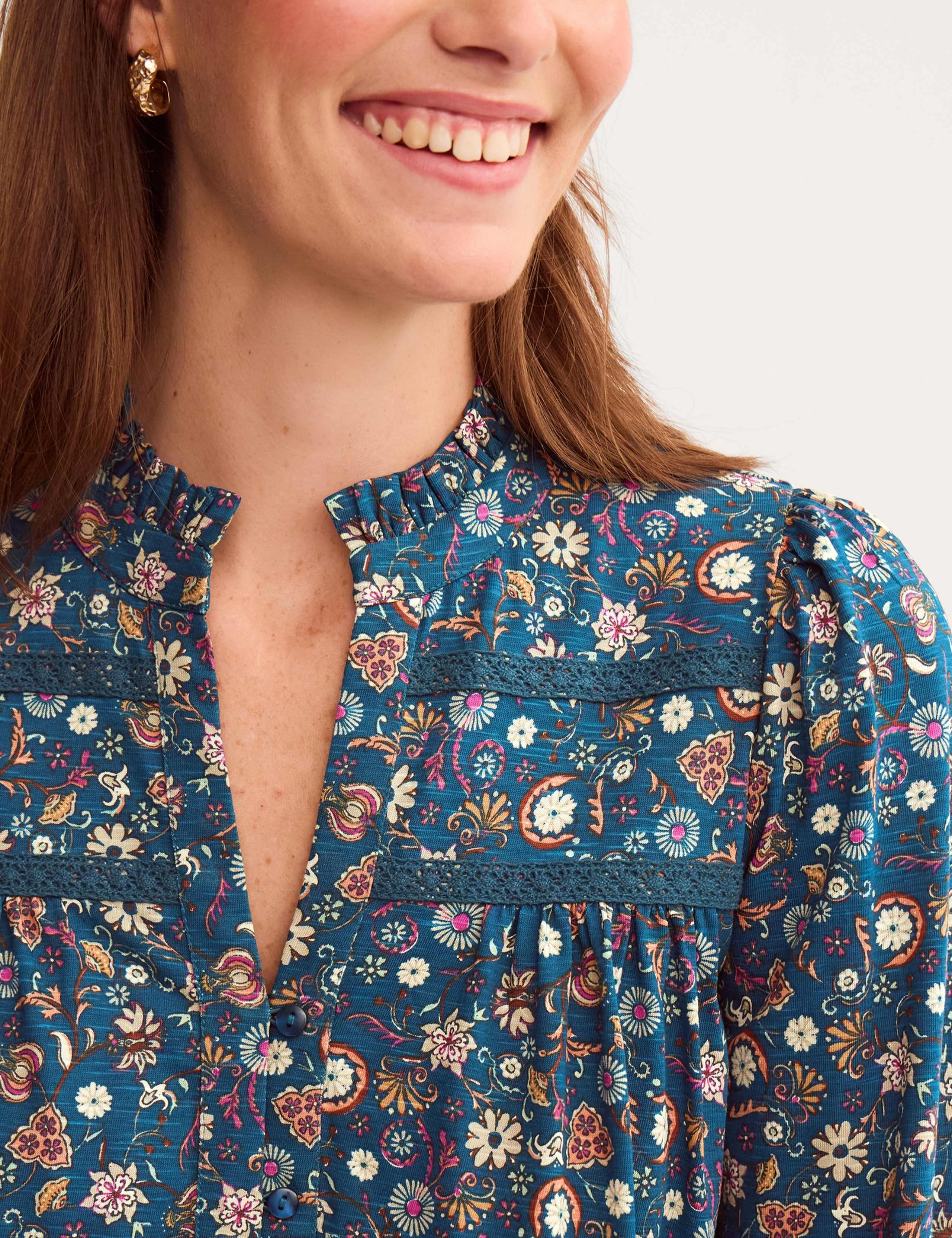 Jersey Ditsy Floral Ruffle Collar Shirt 4 of 4