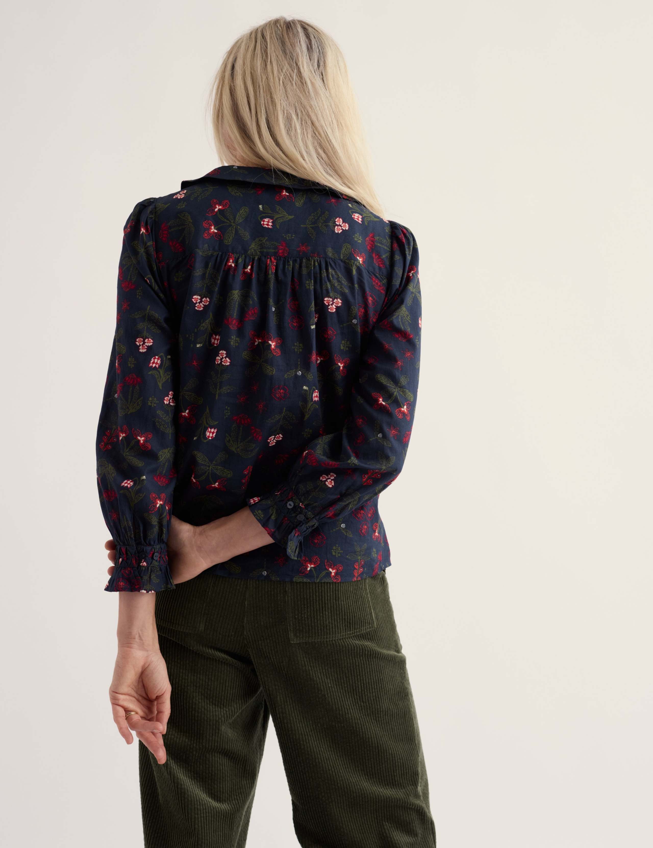 Pure Cotton Printed Collared Gathered Blouse 4 of 5