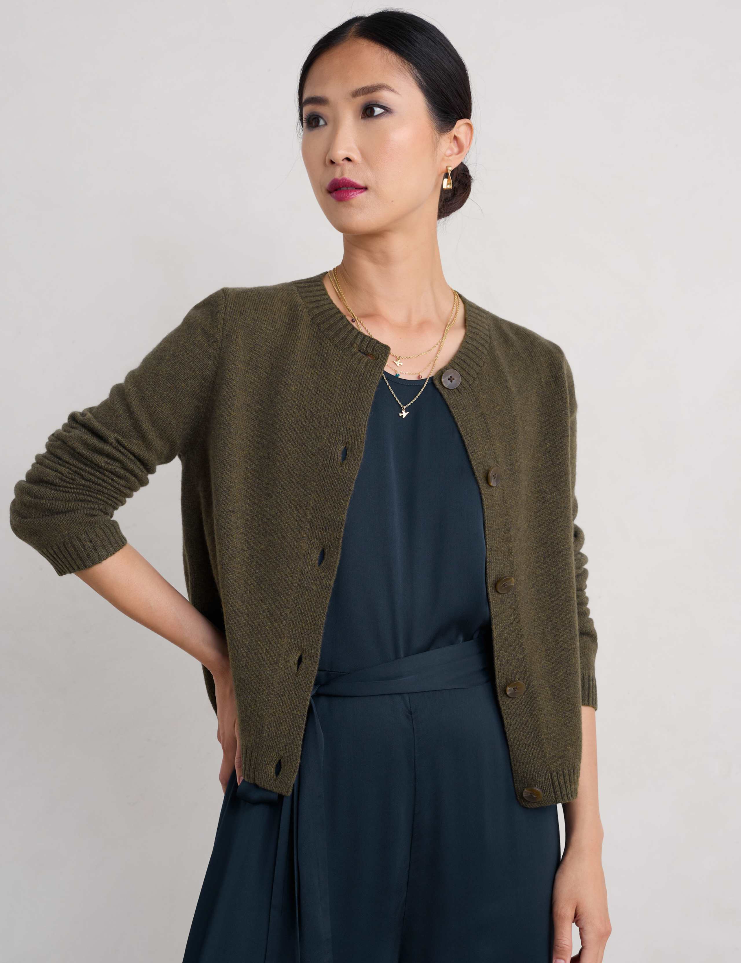 Merino Wool Rich Crew Neck Cardigan 1 of 4