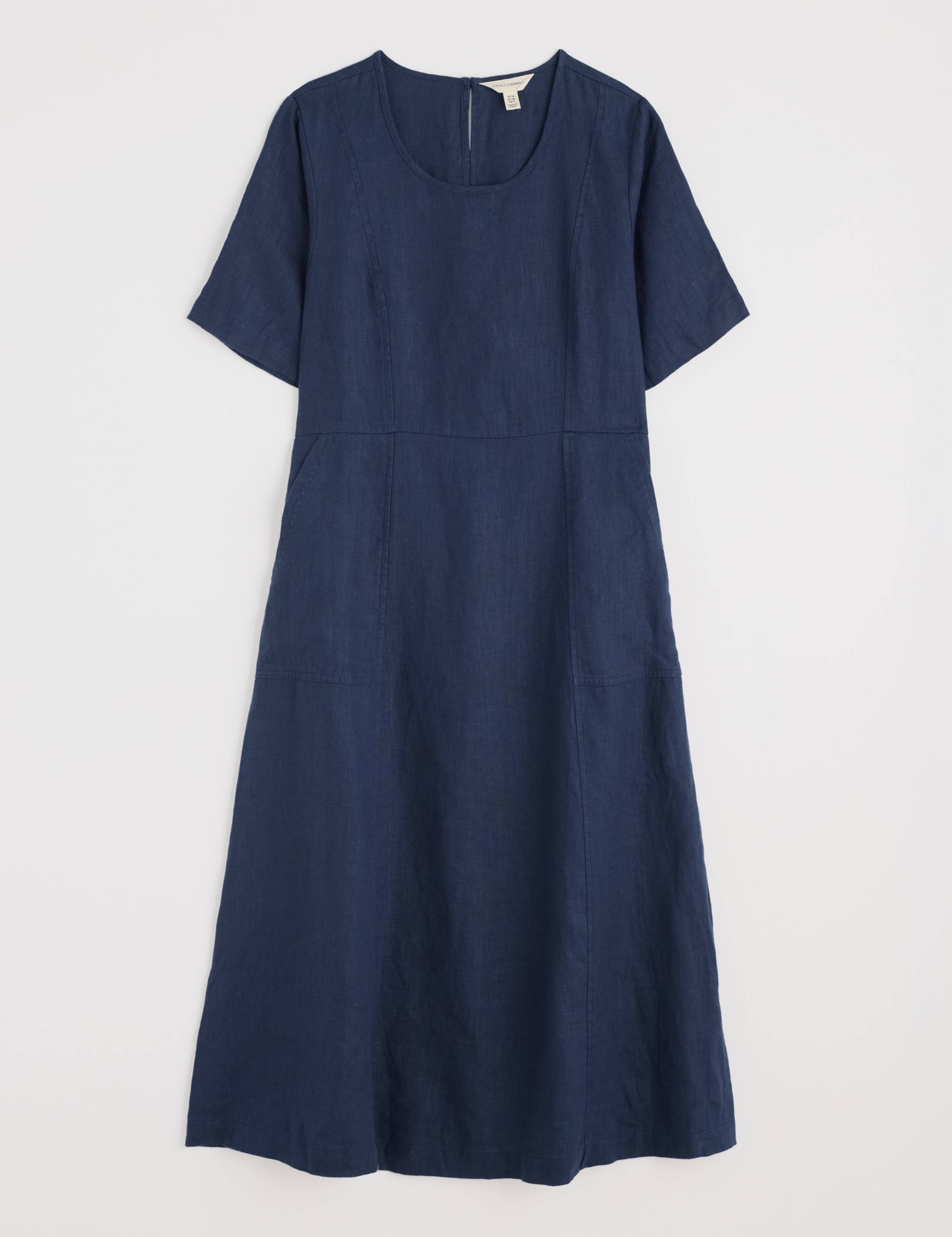 Pure Linen Scoop Neck Midi Waisted Dress 2 of 5