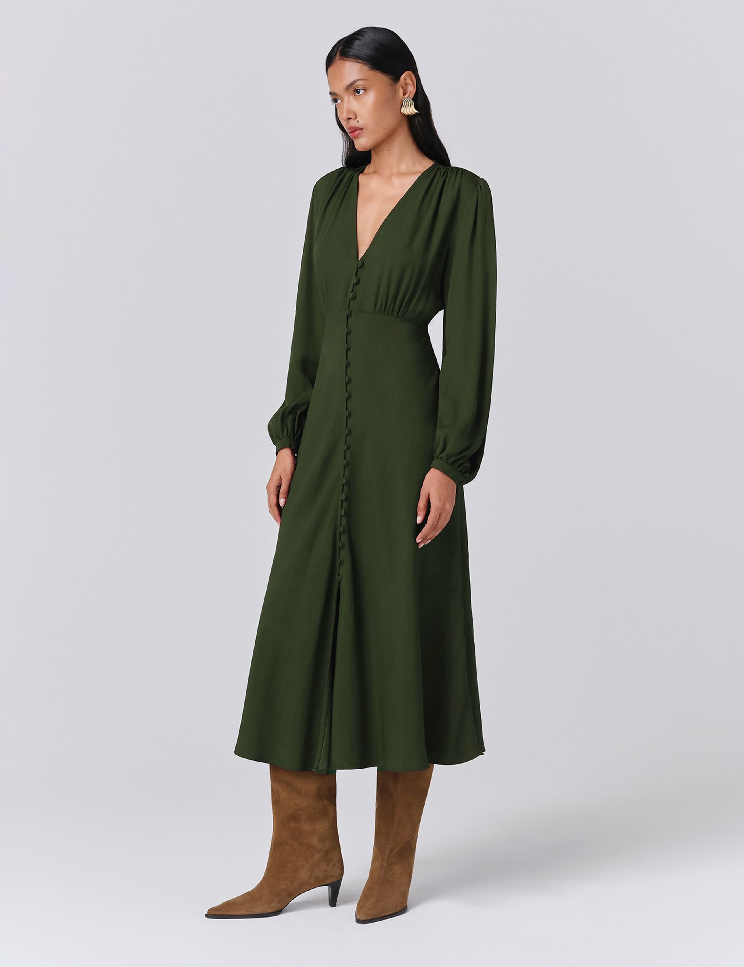 Crepe Button Through Midi Skater Dress 2 of 5