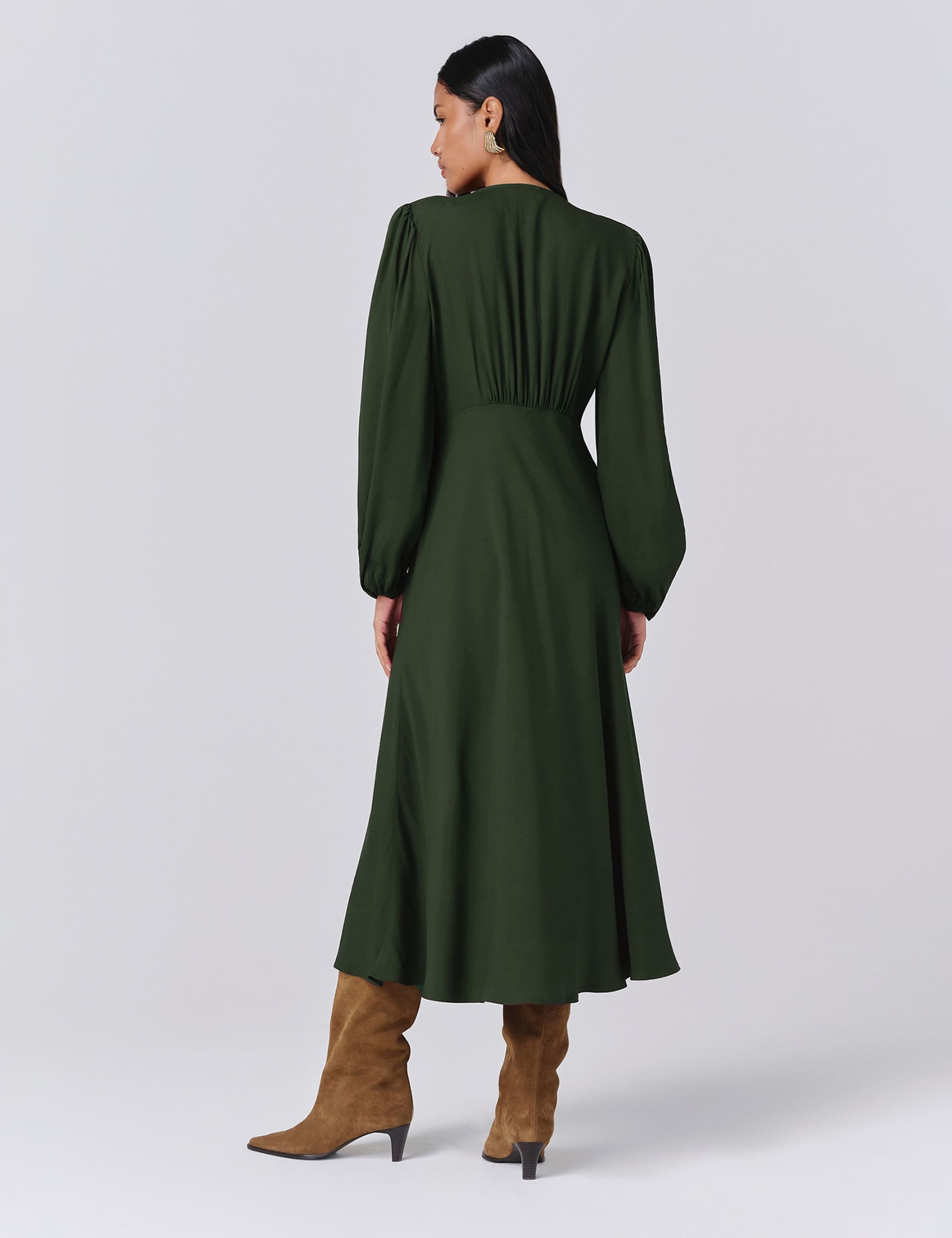 Crepe Button Through Midi Skater Dress 3 of 5