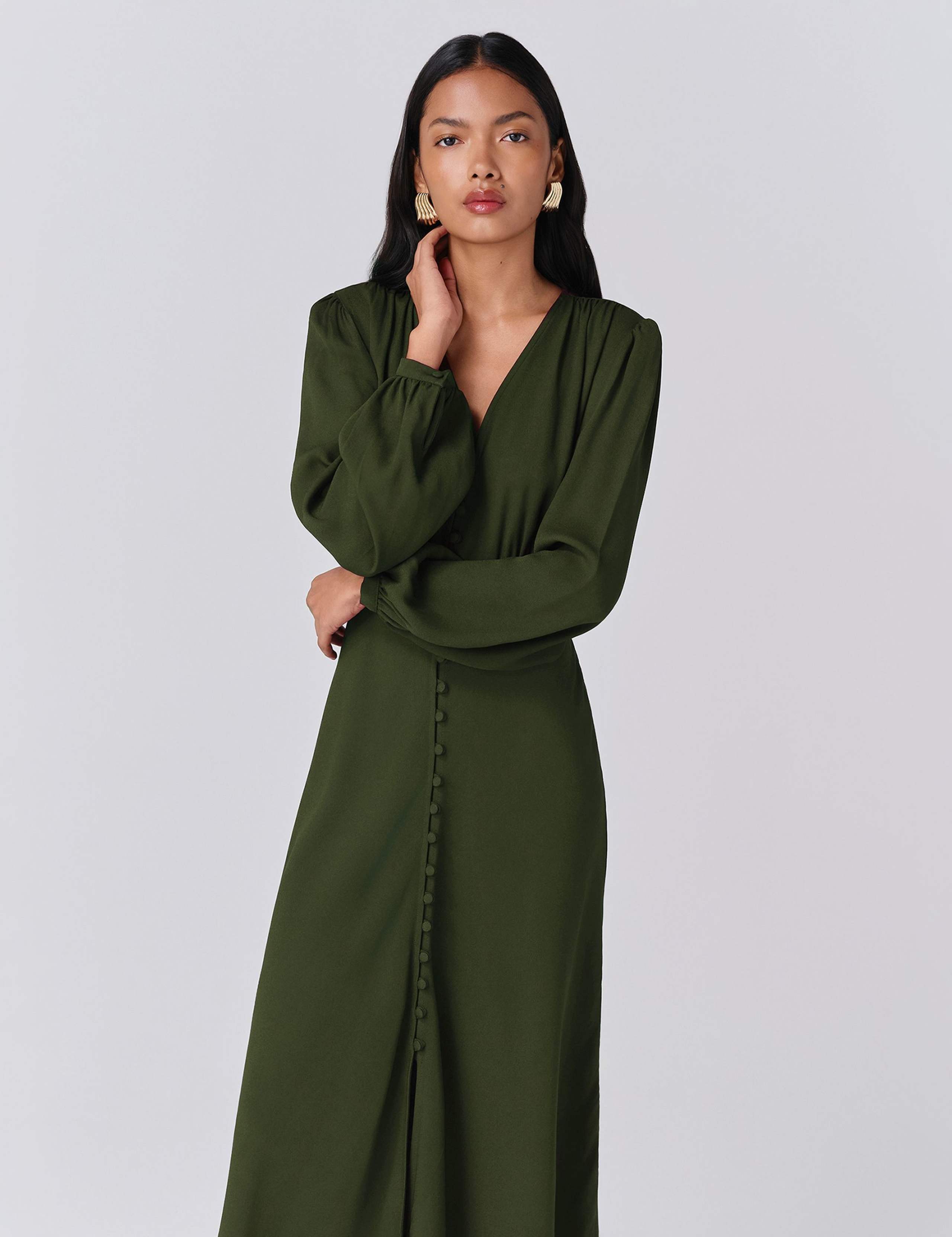 Crepe Button Through Midi Skater Dress 4 of 5